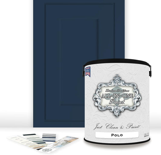ALL-IN-ONE Paint, Durable cabinet and furniture paint. Built in primer and top coat, no sanding needed. Includes our 30 featured color card - Polo (dark navy), Gallon