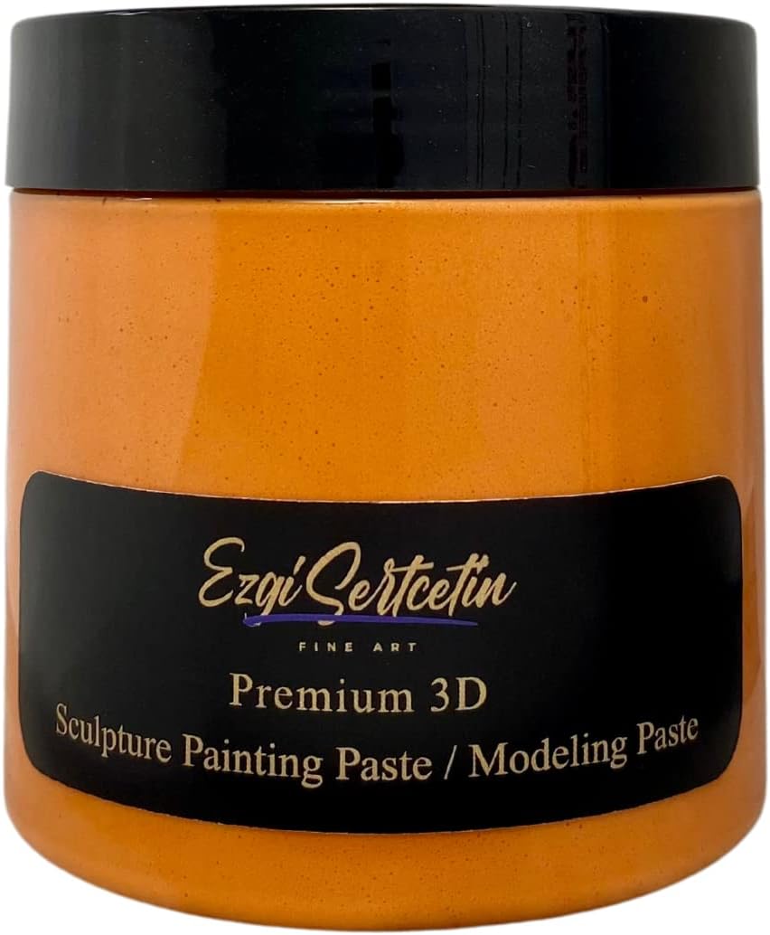 3D Sculpture Paste|Texture Paste|Decorative Plaster|Ready to Use|Unique Metallic Pearl and Neon Colors|Ideal for Artwork|Stencil|Flowers|Texture and Art Relief| 6 oz (Metallic Orange)