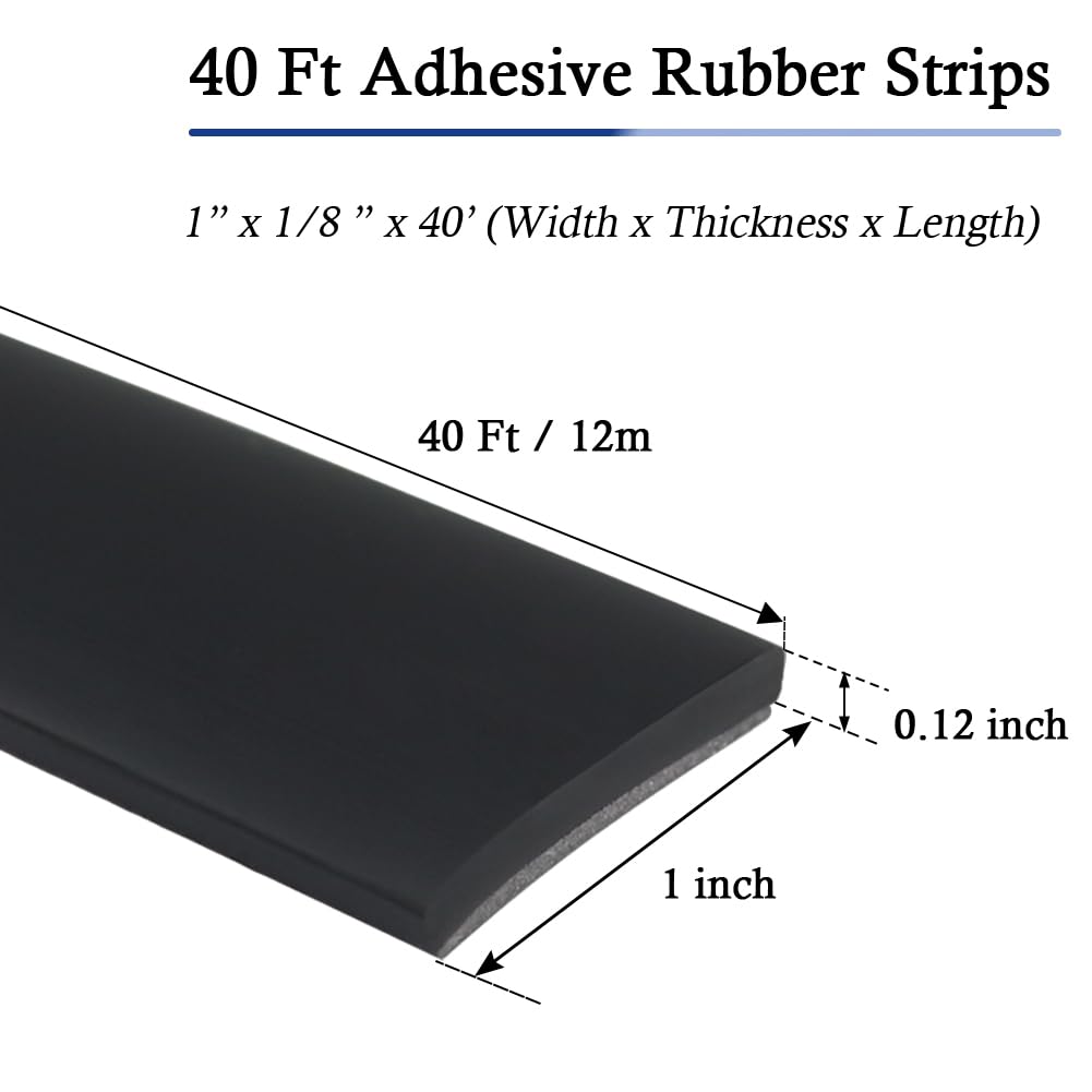 Neoprene Rubber Strips Self Adhesive Solid Rubber Sheets, Rolls & Strips for DIY Gaskets Crafts Pads Seals Warehouse Flooring Neoprene Sheet with Adhesive Backing (1" Wide x 1/8" Thick x 40' Long)