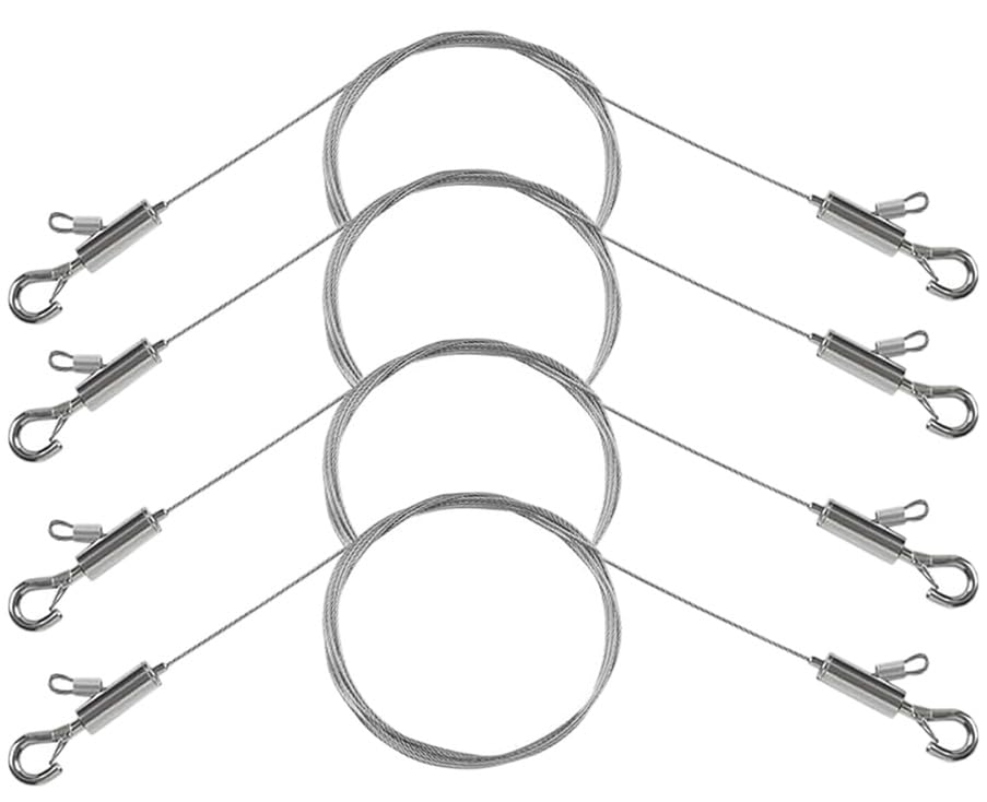 4PCS Adjustable Picture Hanging Wire 0.5m x 1mm Small Hooks, Picture Frame Wire Kit Heavy Duty 50lbs, Stainless Steel for Art, Mirror, Light Lamp, Billboards, Basket Flowerpot