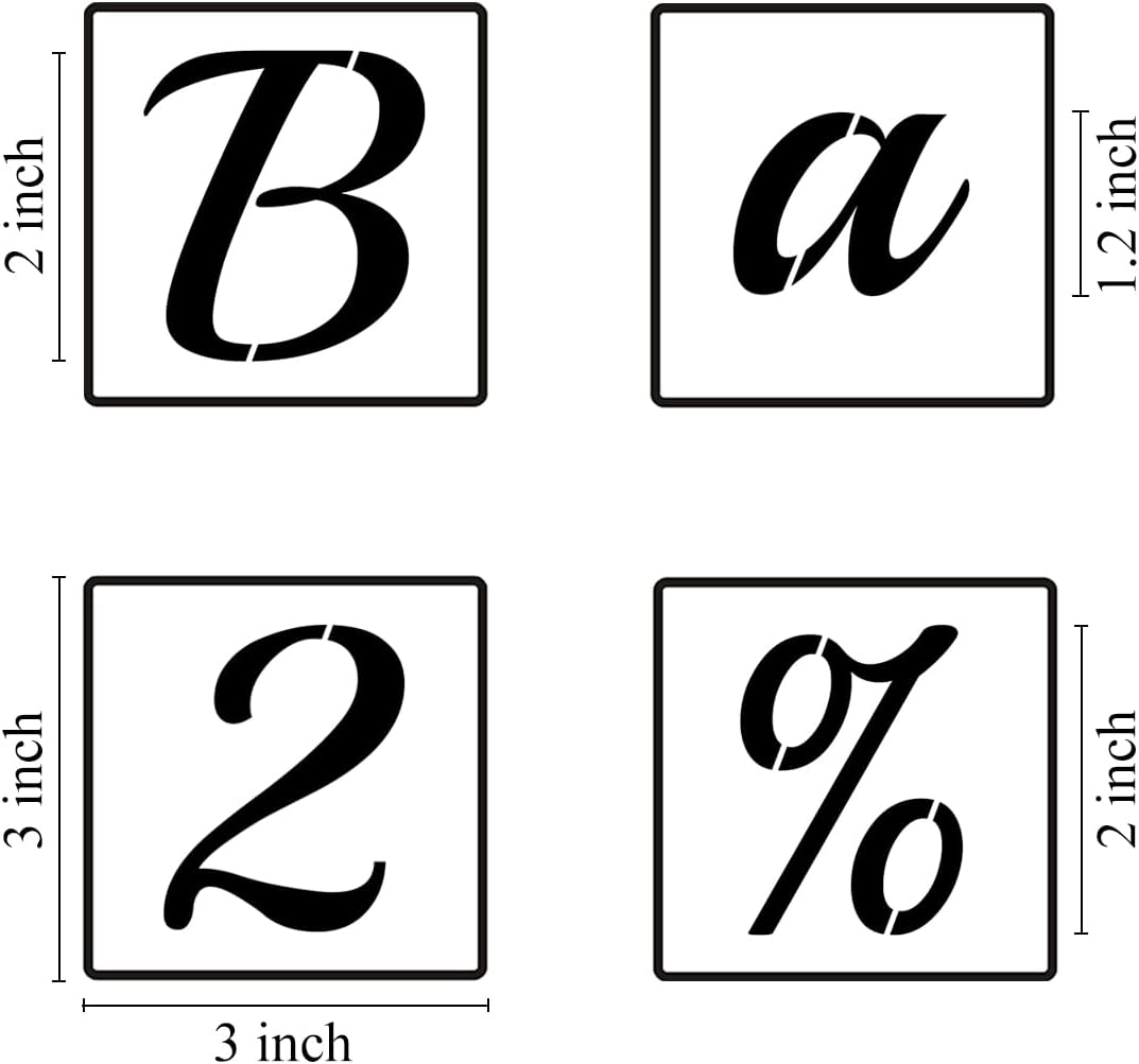 2 Inch Alphabet Letter Stencils for Painting - 70 Pack Letter and Number Stencil Templates with Signs for Painting on Wood, Reusable Cursive Letters Stencils for Chalkboard Wood Signs & Wall Art