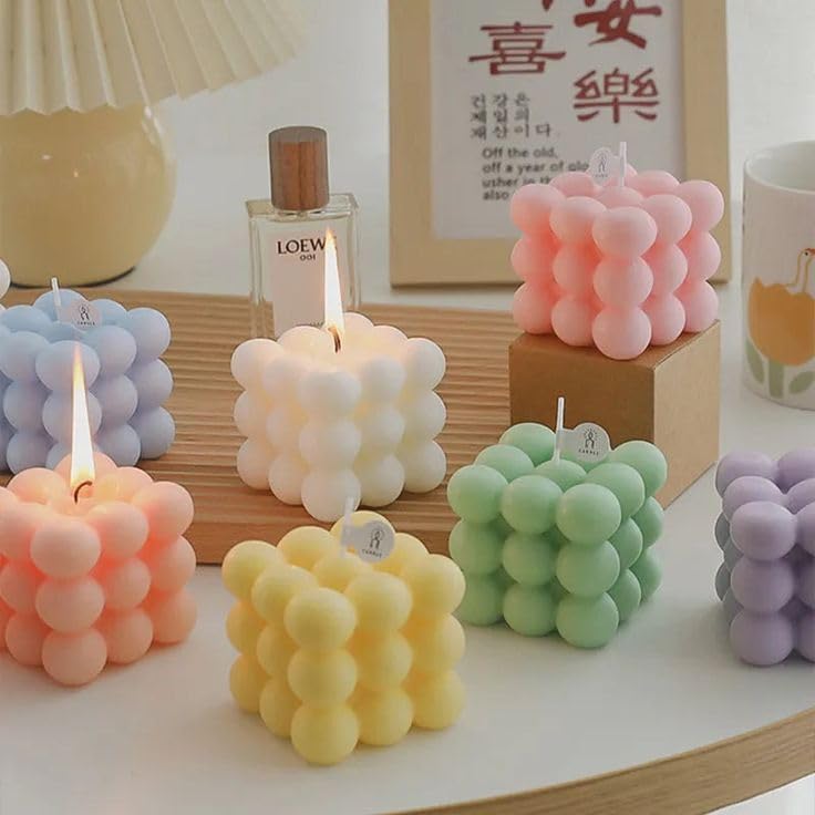 3D Bubble Candle Molds,6 Cavity Cube Candle Molds Soap Mold Candle Wax Mold,for Baking Chocolate Dessert Mousse Cake Ice Cream and Making Soap Wax