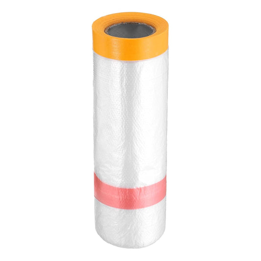 HARFINGTON Pre-Taped Masking Film 43.3" x32.8ft Double Adhesive Tape and Drape Painters Plastic Drop Cloth Film with Tape Plastic Sheeting for Automotive Painting Covering