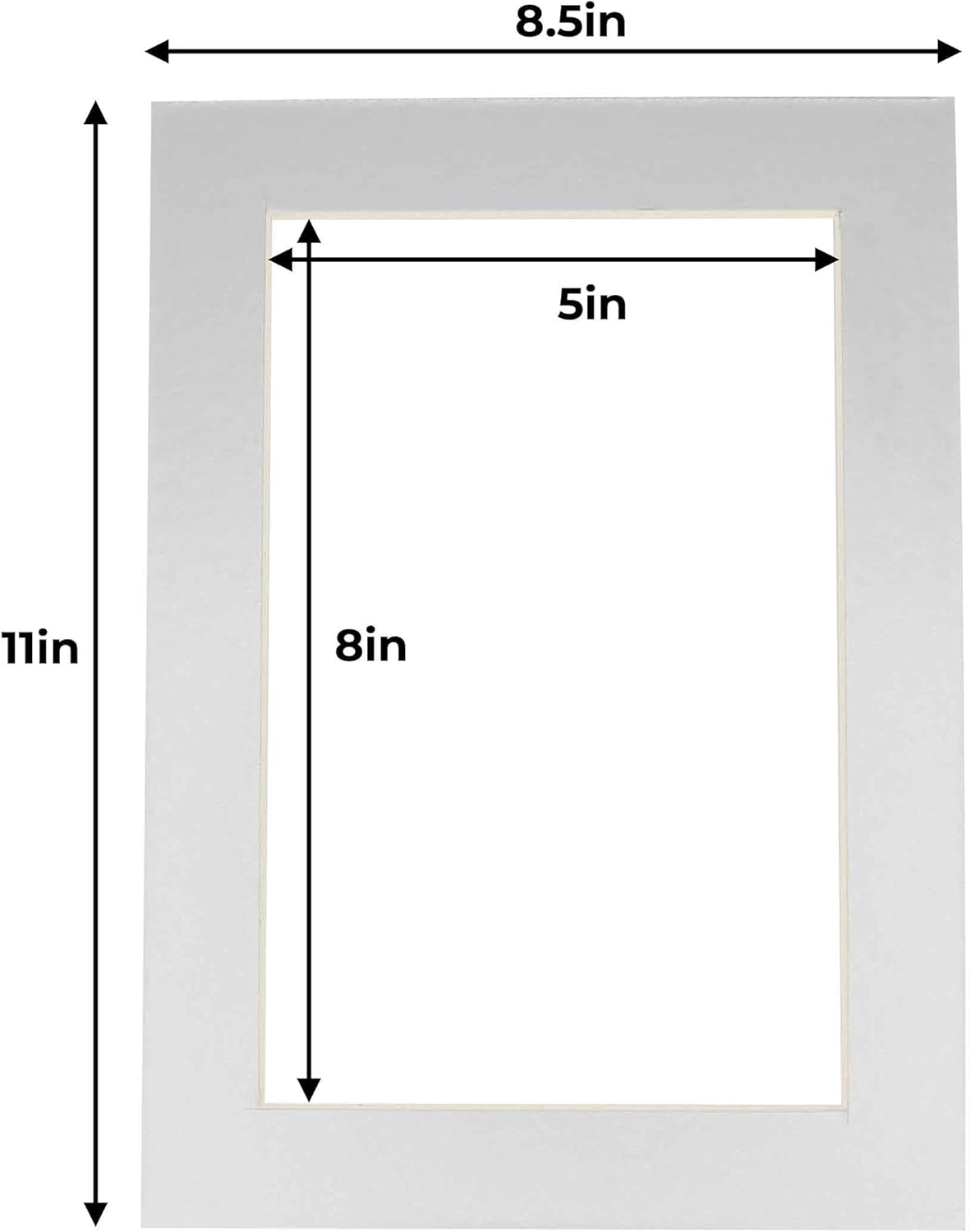 5.5x8.5 Mat for 8.5x11 Frame - Precut Mat Board Acid-Free Metallic Silver 5.5x8.5 Photo Matte for a 8.5x11 Picture Frame, Matboard for Family Photos, Show Kits, Art, Picture Framing, Pack of 100 Mats