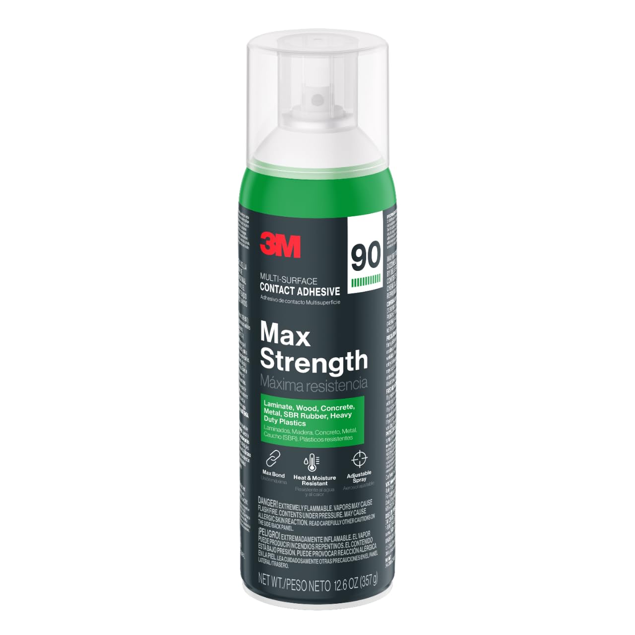 3M Max Strength 90 Contact Adhesive Spray, 12.6 oz (Pack of 6) – Low VOC Heavy Duty Glue with Adjustable Nozzle, Heat & Water Resistant Bond for Metal, Wood, Plastic, Laminate, Concrete