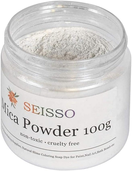 Pearl Sliver White Mica Powder for Epoxy Resin 3.5 oz /100g Powdered Pigment for Soap Colorant Bath Bomb Dye, Cosmetic Grade for Lip Gloss, Acrylic Nails Polish, Craft Projects