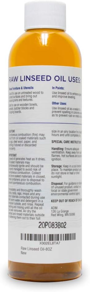 Raw Linseed Oil – Flaxseed Wood Treatment Conditioner to Rejuvenate, Restore and Condition Wood Patio Furniture, Decks to Kitchen Cutting Boards, 8 oz Bottle
