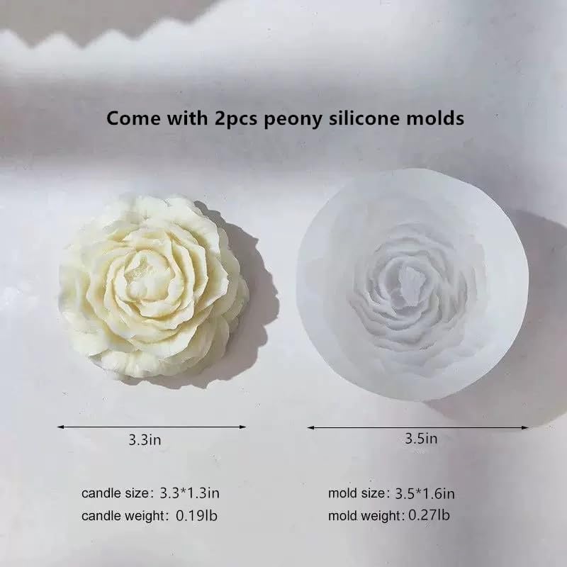 3D Peony Candle Mold 2Pack, Peony Molds for Candles, for Soap/Soy Wax/Clay/Candle/Epoxy Resin Making molds, DIY Craft Suppliers for Party/Home/Wedding Decoration