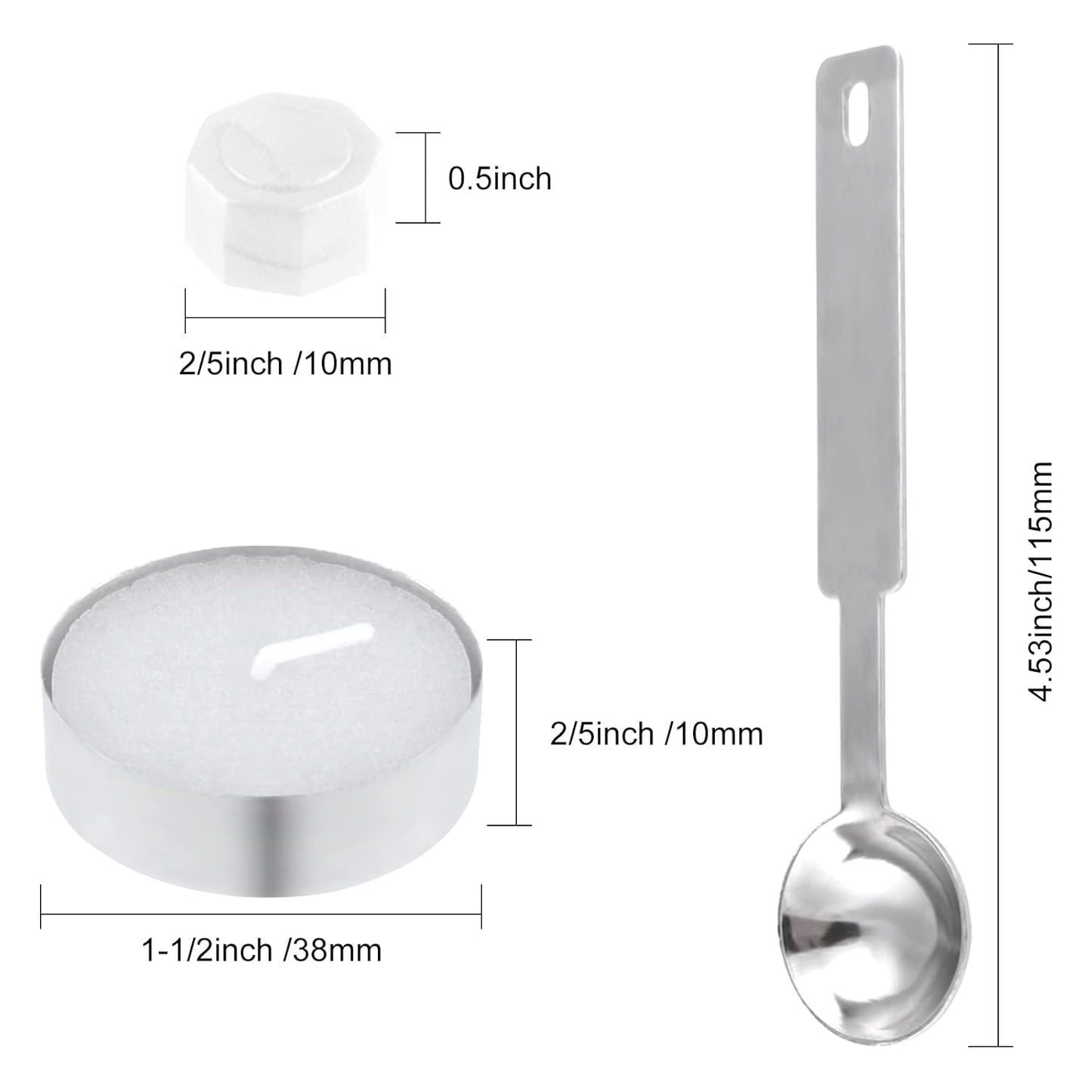 500 Pcs White Wax Seal Beads Set - Octagon Sealing Wax With 4 Tea Candles and 1 Melting Spoon for Crafts, Letters, Wine, Greeting Cards