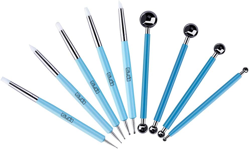 Caydo 9 Pieces Stylus Tools, 5 Pieces 2 Way Total 10 Different DIY Silicone and Ceramic Clay Indentation Tool and 4 Pieces Double-Ended Metal Ball Tools