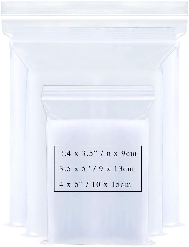Small Plastic Bags for Jewelry 300pcs 3 Assorted Sizes Clear Zipper Baggies Jewelry Storage Bags 2 Mil for Beads Board Games Pill Travel 2.4 x 3.5/3.5 x 5/4 x 6 Inch (8 Sizes to Choose from)