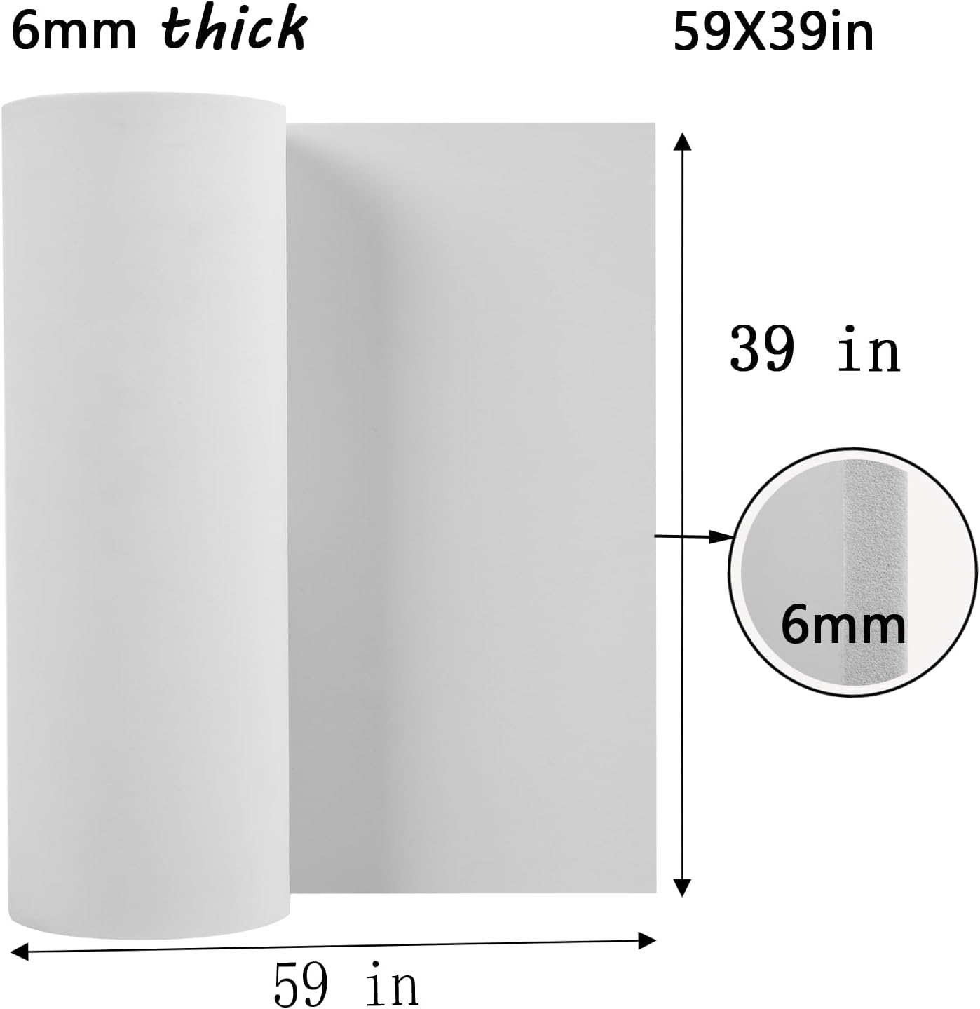AMZQNART EVA Foam 6mm, Cosplay Foam 39x59 inch White, High Density 90 kg/m³, for Craft Projects Cosplay Costumes, Fake Weapons, Decorations, Christmas, Easter, Thanksgiving, etc.
