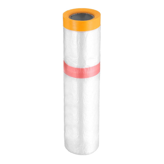 HARFINGTON Pre-Taped Masking Film 126" x32.8ft Double Adhesive Tape and Drape Painters Plastic Drop Cloth Film with Tape Plastic Sheeting for Automotive Painting Covering