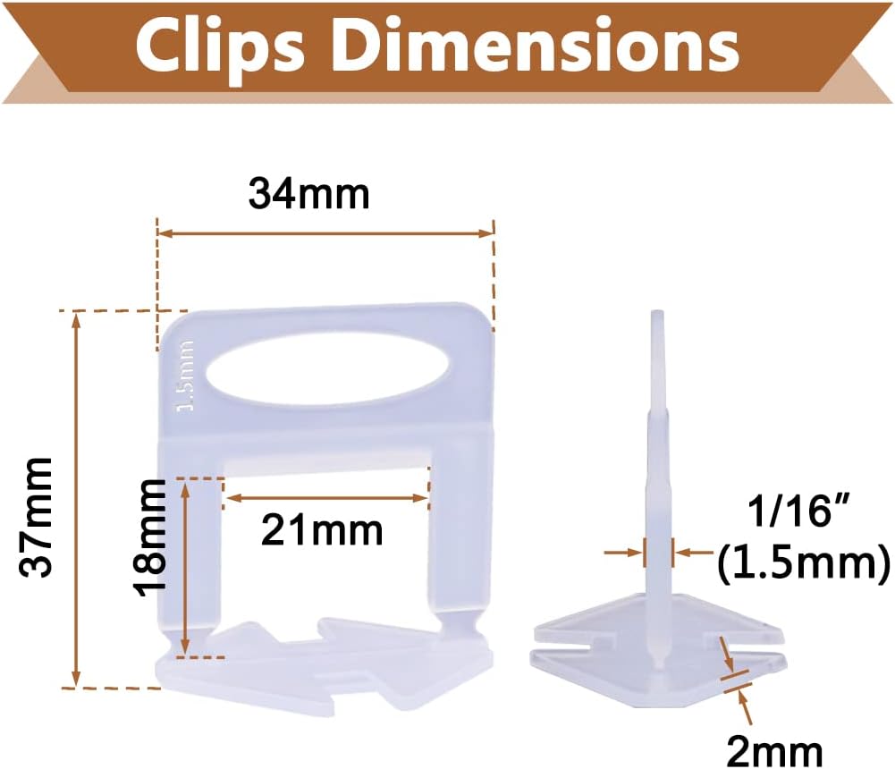 600 PCS Tile Leveling System Clips 1/16''(1.5mm) 600-Piece Tiles Leveler Spacers Tool for Professional Ceramic Tile and Stone Installation
