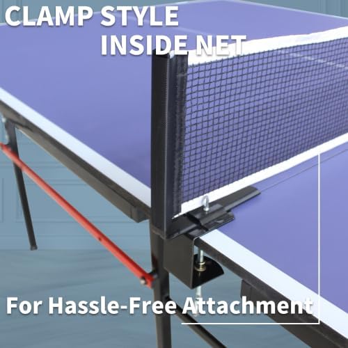 8ft/9ft Mid-Size Table Tennis Table Foldable & Portable Ping Pong Table Set for Indoor Games with Net, 2 Table Tennis Paddles and 3 Balls