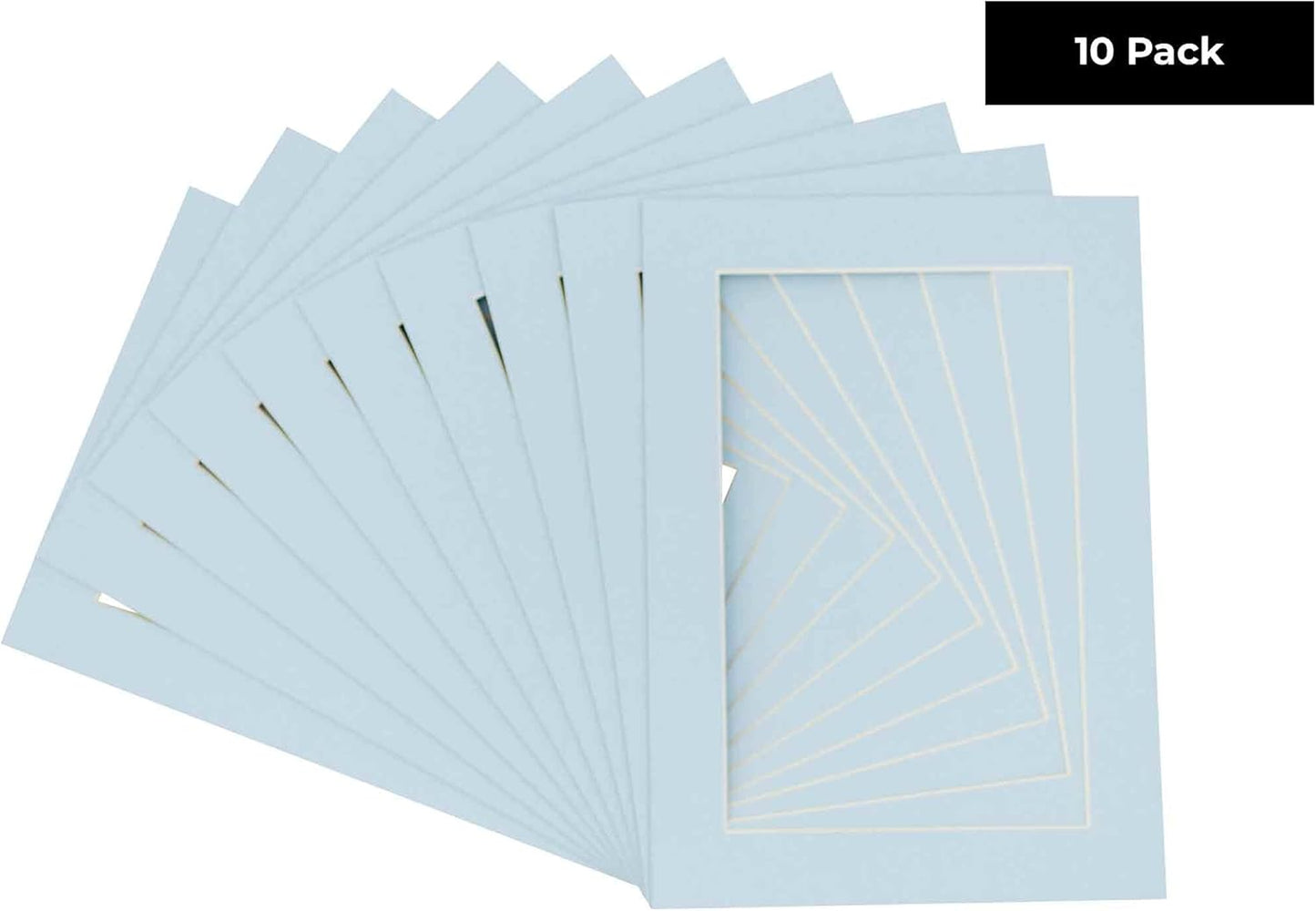Pack of Ten 8.5x11 Mats Bevel Cut for 7x9 Photos - Acid Free Baby Blue Precut Matboards for Pictures, Photos, Framing - 4-ply Thickness