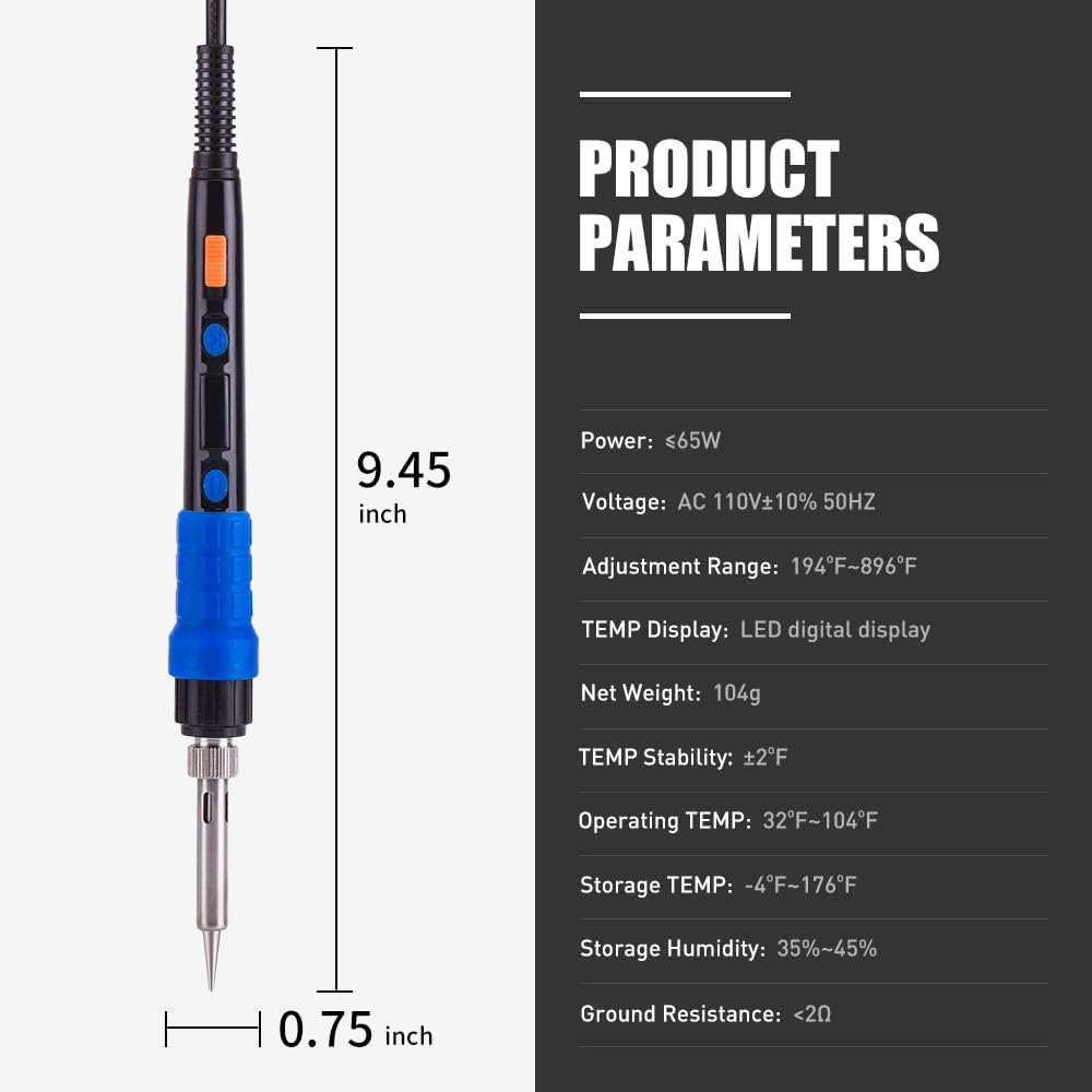 Soldering Iron Kit Solder Gun - 110V 65W Portable Temp Adjustable Pen Type Digital Welding Tools Soldering Iron for Electric PCD Soldering and Desoldering (Pack of 1 Piece with 1 Stand and 1 Cleaner)