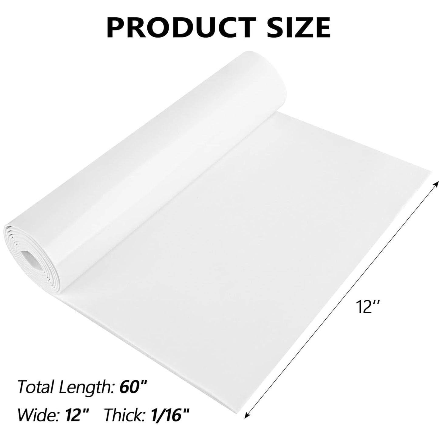 Sponge Neoprene Foam Rubber Sheet with Adhesive, 12 in x 60 in x 1/16 in Multi-Function Soundproof High Density Waterproof Rubber Mat, Perfect Cosplay Easy Cut DIY Neoprene Padding Roll - White