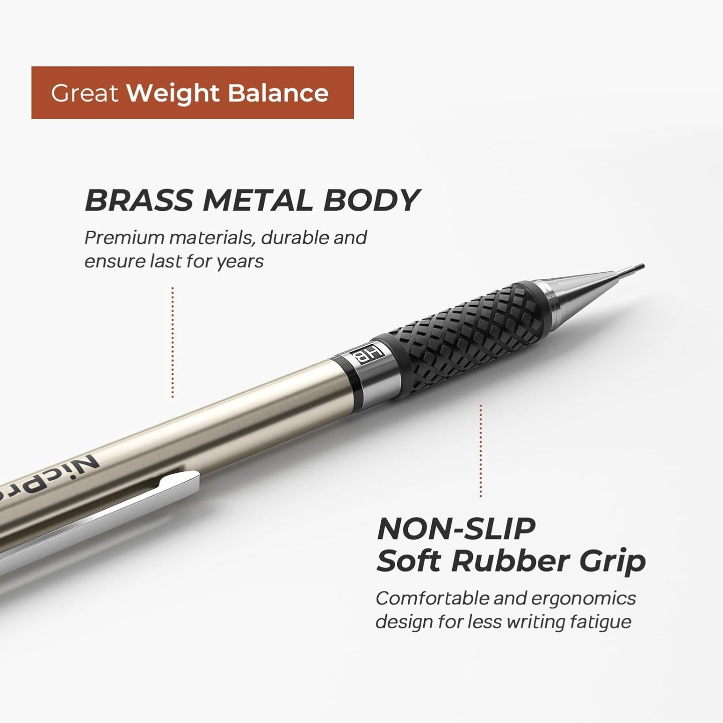 Nicpro 0.9 mm Art Mechanical Pencils Set in Gift Case, 6 PCS Metal Drafting Pencil 0.9mm with 6 Tube HB Lead Refills & 18 PCS Eraser Refills for Adults, Children, Artist Writing, Drawing, Sketching
