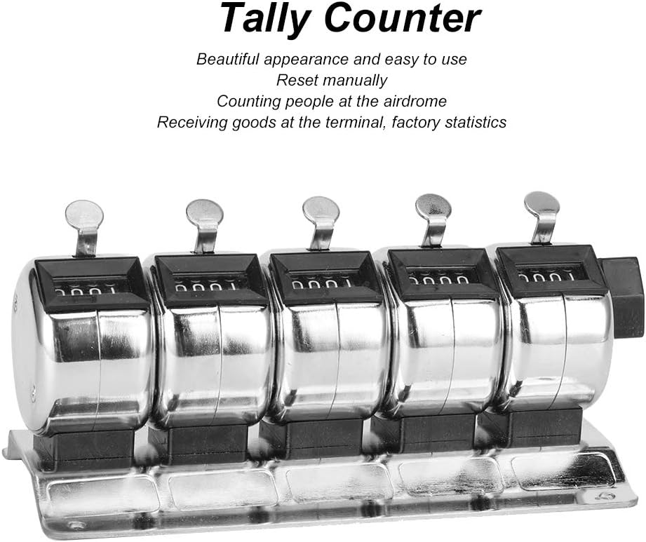 Metal Handheld Tally Counter, 4 Digit Number Count Clicker with Metal Case Mechanical Counter for Coaching, Knitting, Lap, Fishing, Golfer and Row, 0 9999 5 Units Conjoined Manual Clicker Counter