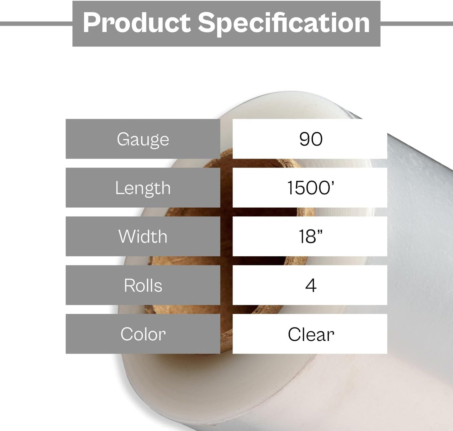 PSBM Stretch Wrap, 4 Pack, 18 Inch x 1500 Feet, 90 Gauge, Clear Plastic Cling, Cast Hand Stretch Film Rolls for Packaging Moving Packing Pallets