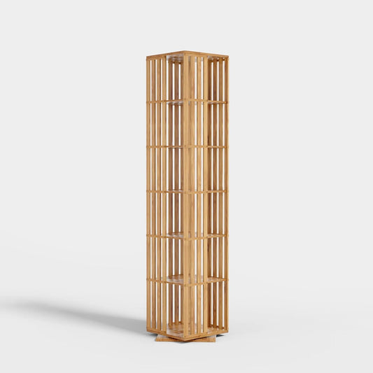 YOWOS Rotating Bookshelf Tower, 360 Display Spinning Bookcase, Bamboo Bookshelf Floor Standing Storage Rack, Wood Narrow Book Shelf Organizer for Kids&Adults(Nature, 6 Tier)