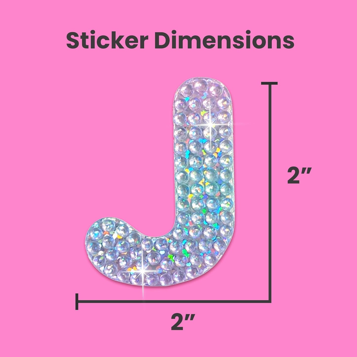 StickerBeans® Rhinestone Alphabet Letter Sticker J - Unique Sparkly Design 2” x 2” Cut-to-Shape Adhesive - Personalization, Collecting, Gifting, Scrapbooking, Decorating Laptops, Phone Cases, All Ages