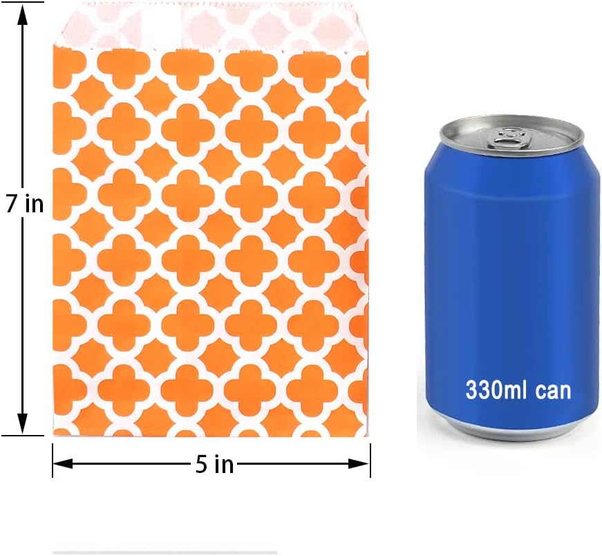 KEYYOOMY 200 Pcs Orange Candy Buffet Bags Small Cookie Bags Polka Dot Paper Treat Bag for Wedding Birthday Party (5 inch x 7 inch)