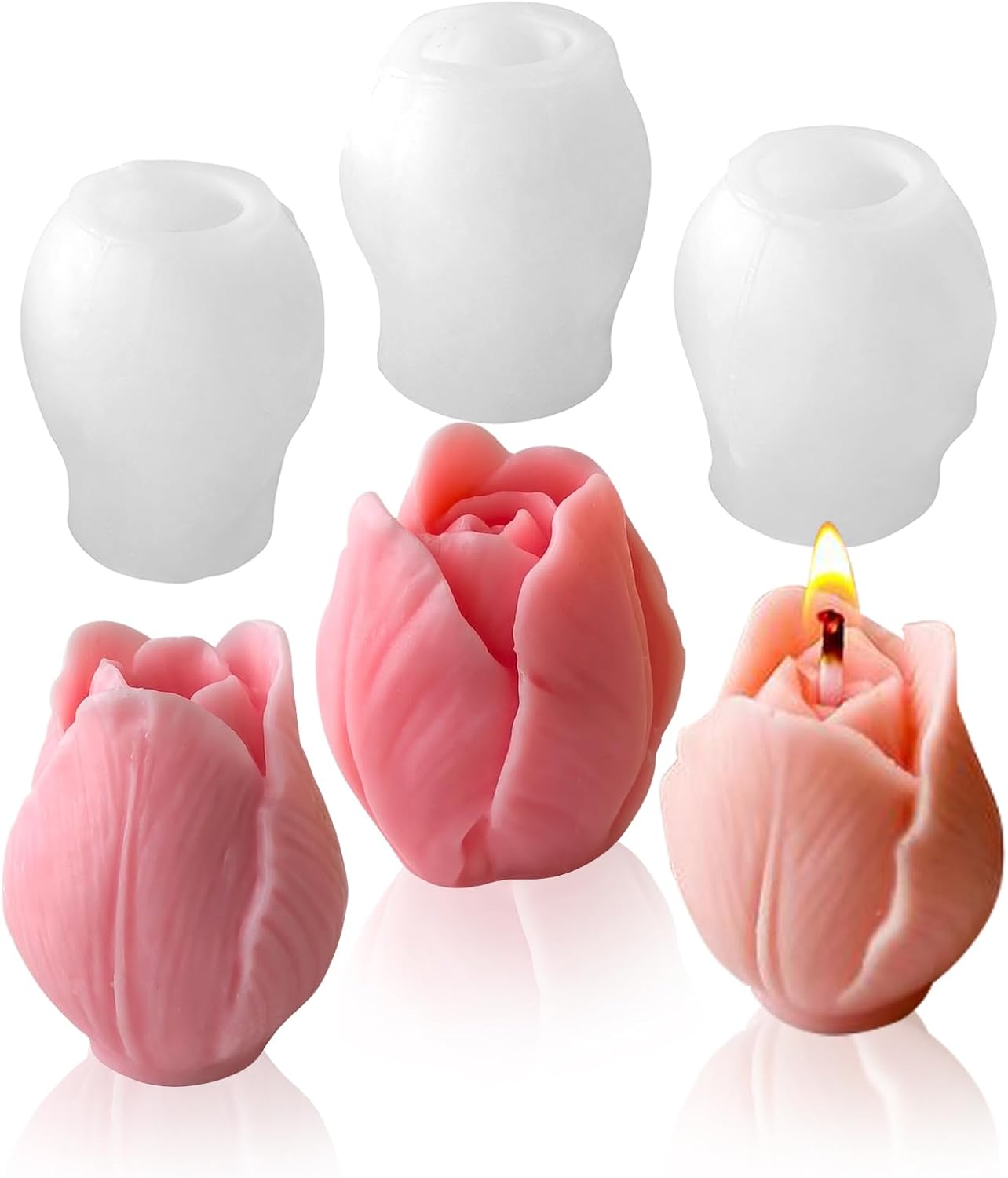 JDH 3 PCS Tulip Flower Silicone Molds 3D Floral Resin Candle Soap Mold,Candle molds for Candle Making for DIY Resin Crafts,Cake Decoration,Flower Fondant & Home Decor Casting