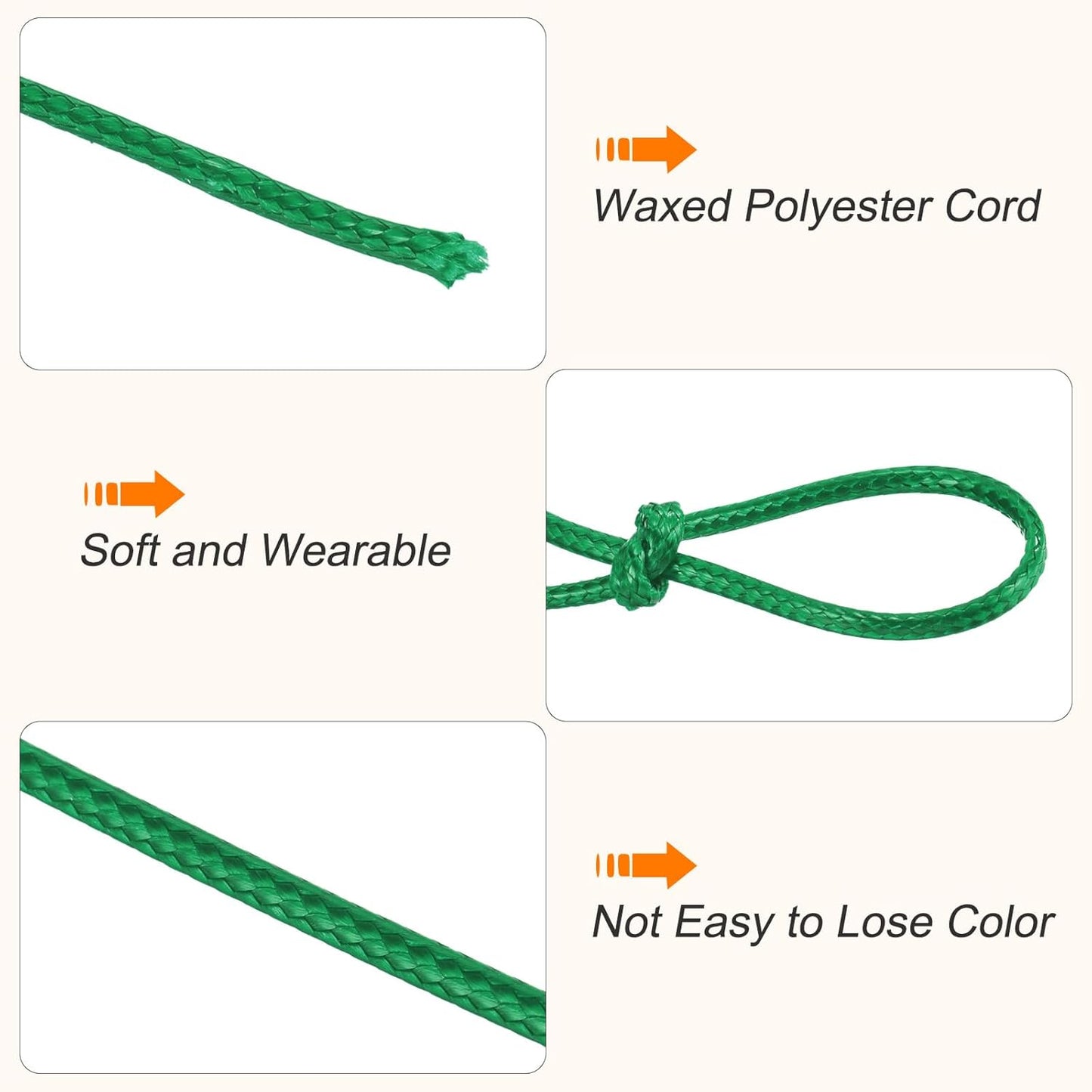 MECCANIXITY Waxed Cord 2mm Waxed Polyester Cord 98 Yard Wax String for Bracelet Making, Necklaces, Beading, Jewelry Making and DIY Crafts(Dark Green)