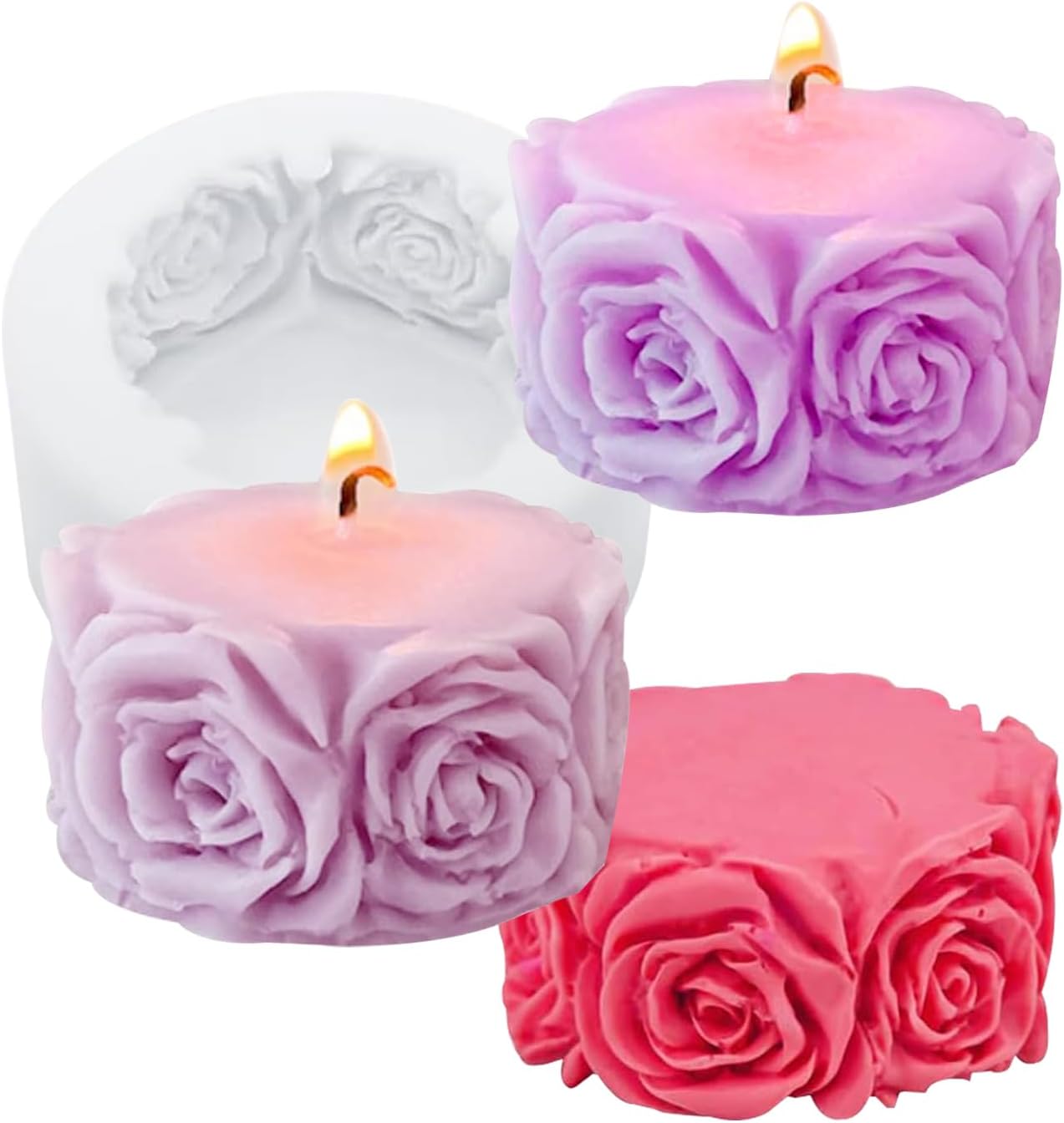 Rose Flower Column Candle Molds Day Cylinder Resin Casting Mold for Candle Making Resin Casting Silicone Mold for DIY Candle Making Polymer Clay Craft Plaster