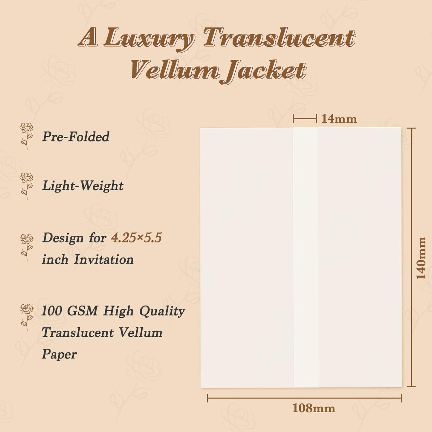 60 Pack Pre-Folded Vellum Jackets for 4.25x5.5 Invitations, Translucent Vellum Paper 4.25x5.5 Jackets, 100GSM Wedding Invitations Wraps, Envelope Liners for Birthdays, Baby Showers