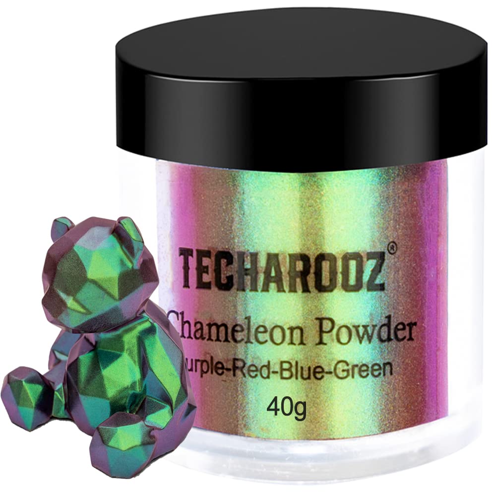 TECHAROOZ Chameleon Mica Powder (Purple-Red-Blue-Green) - 40g Color Shift Mica Powder - Holographic Glitter for UV & Epoxy Resin Supplies, Eyeshadow, Acrylic Paint, Nail Decor and Slime
