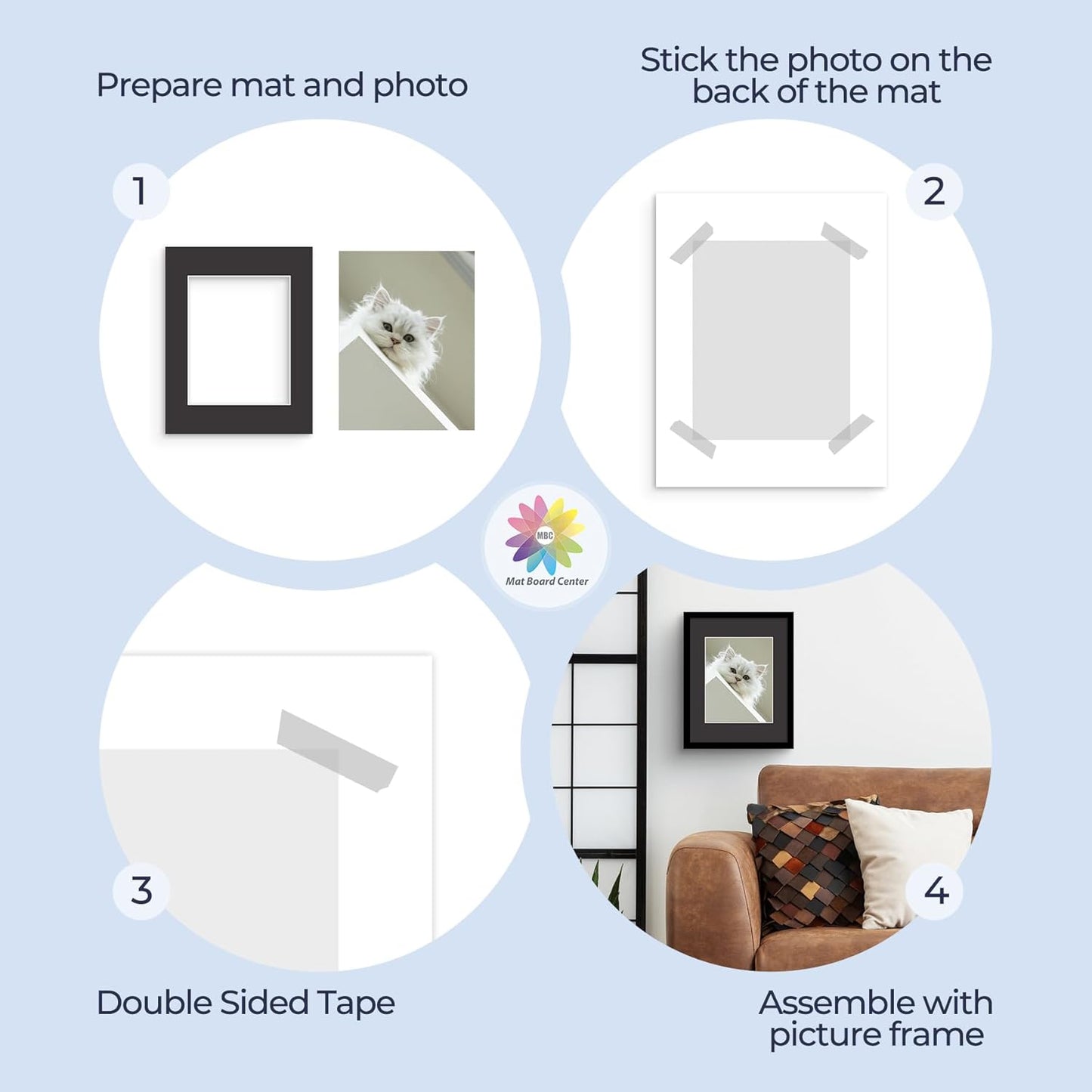 Mat Board Center, Pack of 25, 11x14 for 8x10 Black Mats - Acid Free, 4-ply Thickness, White Core - for Pictures, Photos, Framing
