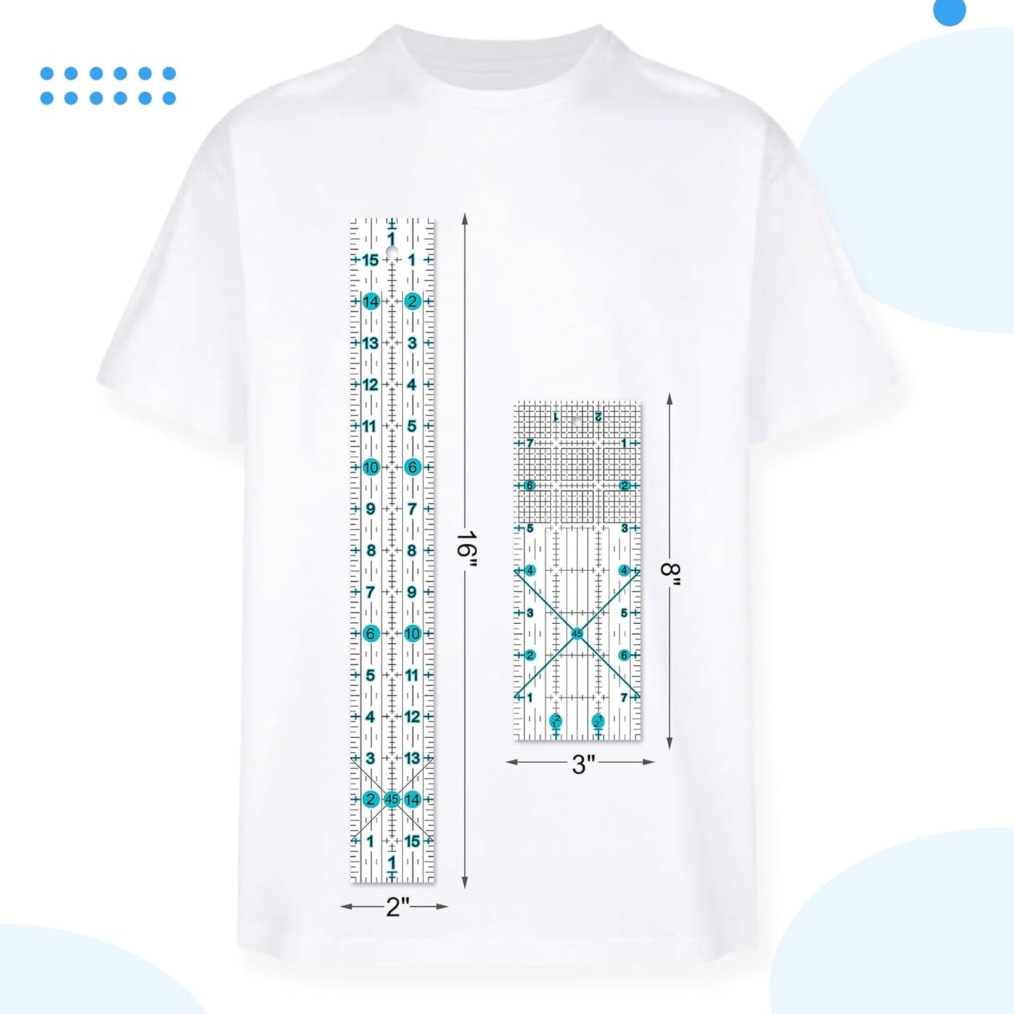 Quilting Ruler, 8 Piece Acrylic Quilting Templates, Sewing Ruler, Fabric Cutting Ruler with Non-Slip Rings, Quilting and Sewing (6"x17", 3"x17", 2"x16", 1.5"x12", 1"x12", 1"x6", 8"x3") (Blue)