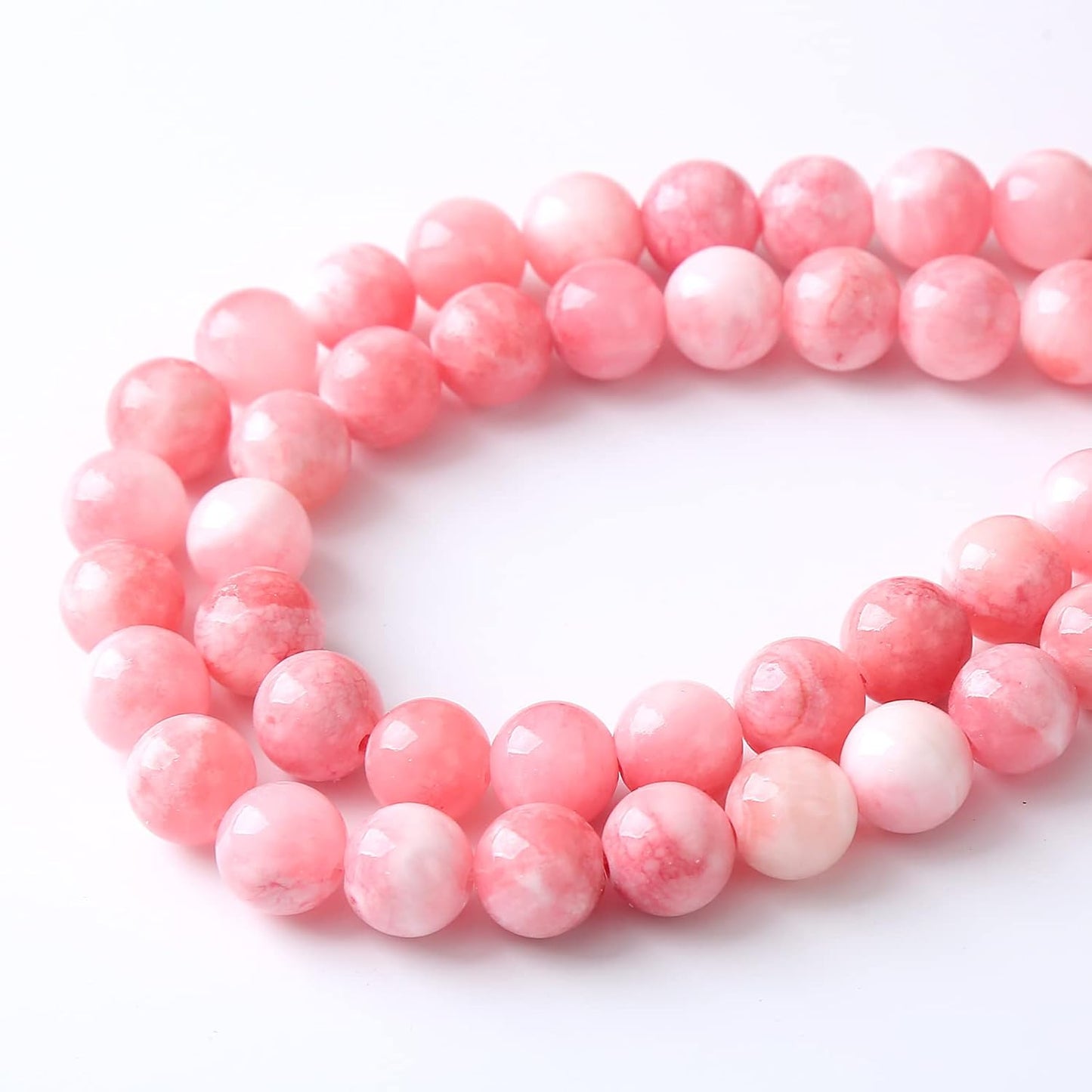 32pcs 12mm Natural Pink White Persian Jade Gemstone Beads Round Loose Spacer Beads for Jewelry Making DIY Bracelets Necklaces 15" (Pink Persian Jade, 12mm)