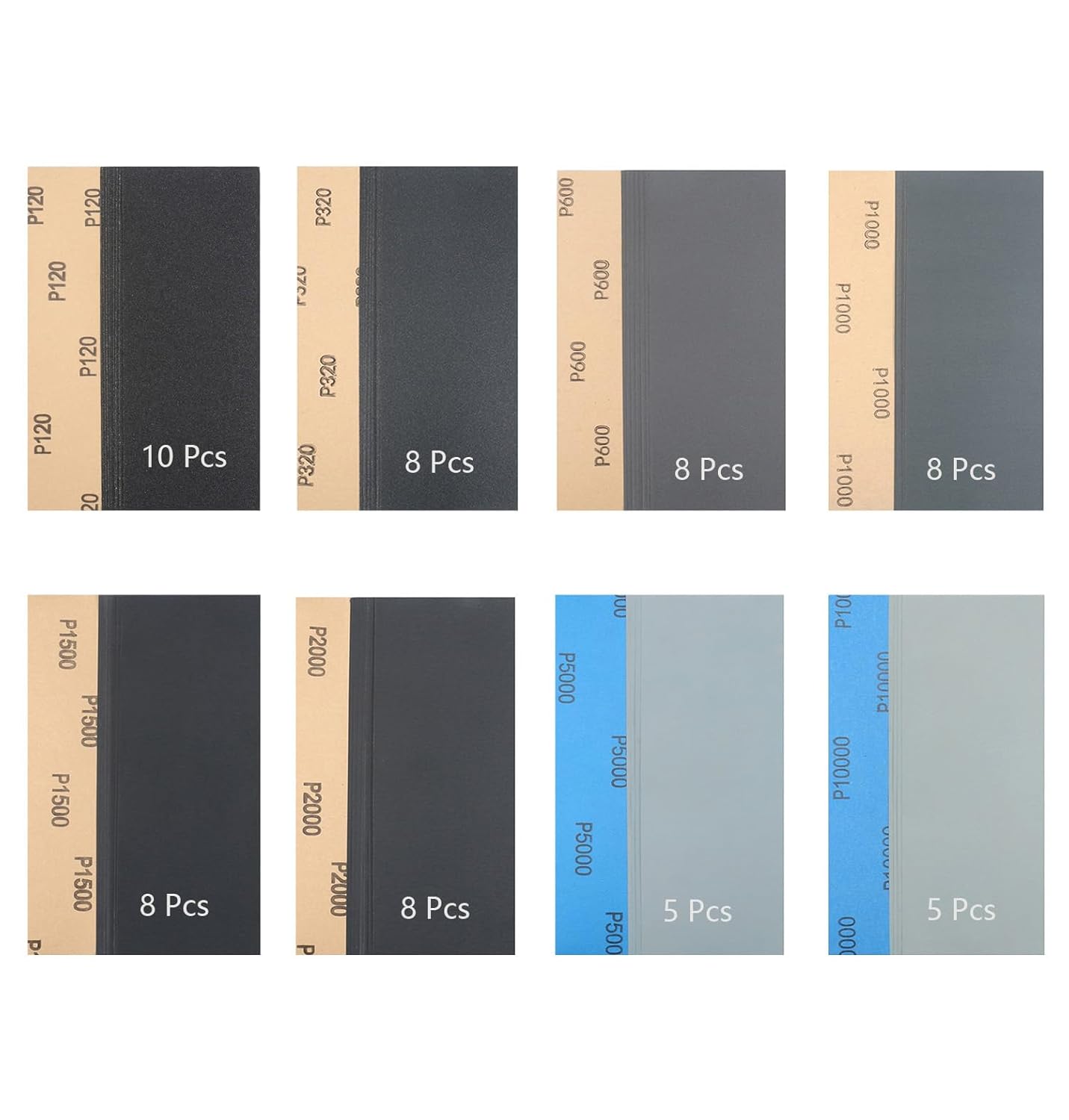 60Pcs of 9x3.6 Inch 8 Grit Mixed Packing Wet and Dry Sandpaper, Woodworking Furniture/Automobiles/Metal/Lacquer Polishing Sanding Sheets，120/320/600/1000/1500/2000/5000/10000 Grit