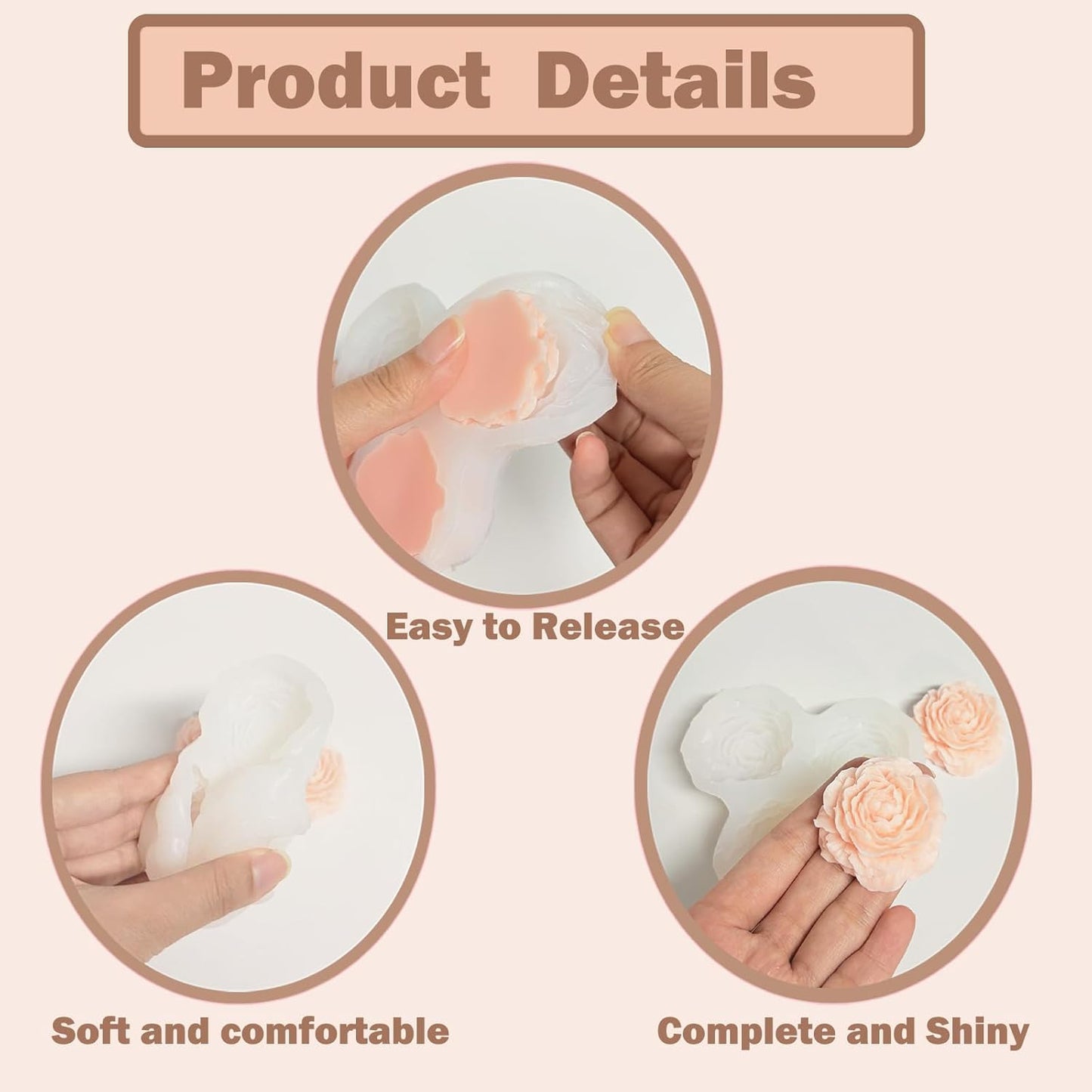 Peony Flower Silicone Candle Molds, 3 Cavity Flower Mold for Soap Candle Making Epoxy Resin Clay Plaster Crafts Casting Home Decor Handmade Gifts