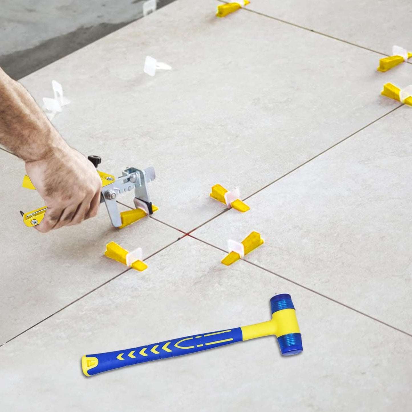 Tile Leveling System with Tile Plier 1500Pcs Piece Tile Spacers Clips 300Pcs Piece Reusable Wedges and 1 Rubber Mallet Tile Tools Set for Stone Installation (1/32"(1.0 mm)