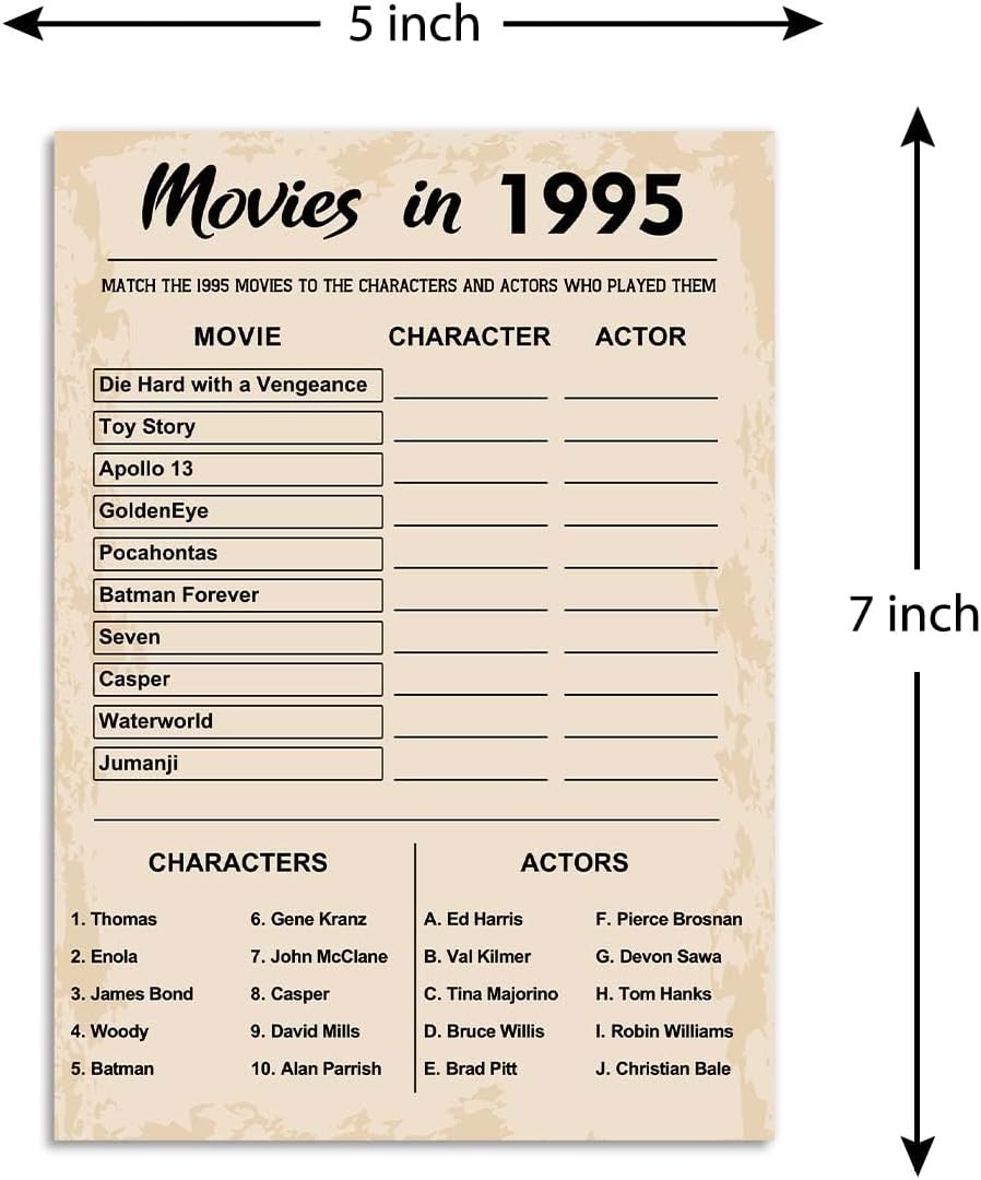 QUPT 30th Birthday Party Games, Movies in 1995 Games, Birthday Party Supplies for Adults, Fun 1995s Party Game，Pack of 30 Cards