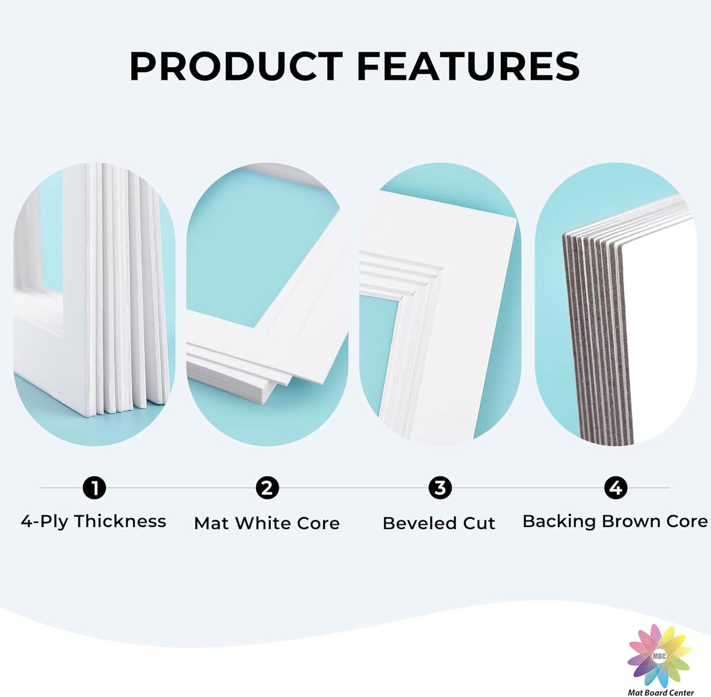 Mat Board Center, Pack of 25, 11x14 for 8x10 White Picture Mat Sets - Acid Free, 4-ply Thickness, Bevel Pre-Cut White Core - Includes Backing Boards and Clear Bags - for Pictures, Photos, Framing