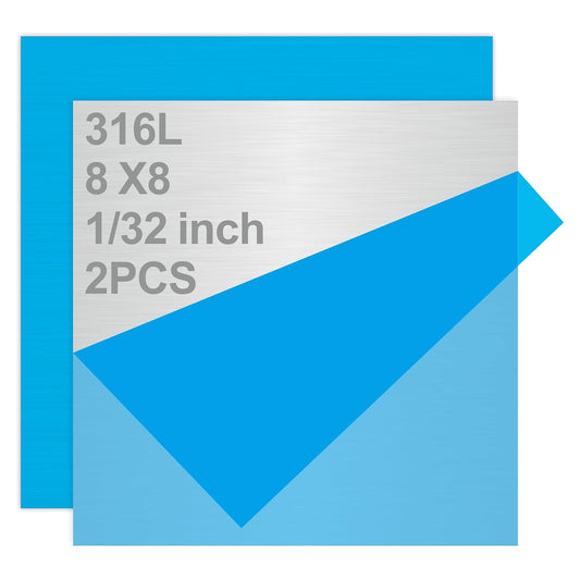 316L Stainless Steel Sheet 8x8x0.031 (23 Ga) 2 Pack, Brushed Metal Plates for Home DIY, Jewelry Making, Model Building - Rust Resistant, Cut-to-Size Ready