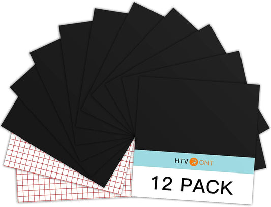 HTVRONT Black Permanent Vinyl, 12 Pack Black Vinyl for Cutting Machine - 10 Permanent Sheets 12" x 12"& 2 Transfer Tape Sheets for Party Decoration, Sticker, Craft Cutter, Car Decal (Glossy)