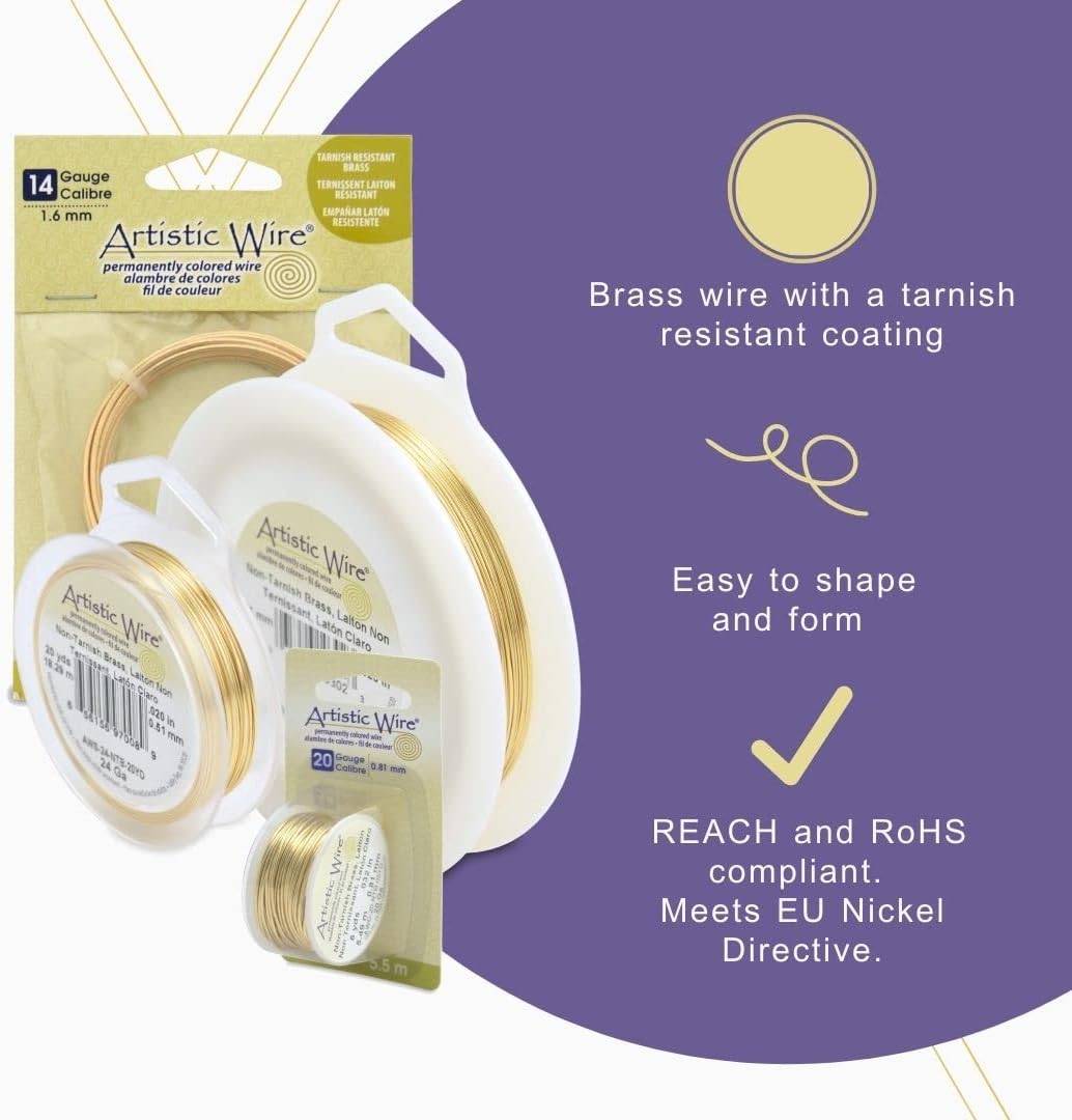 Artistic Wire, 28 Gauge Tarnish Resistant Brass Craft Wire, 523 ft