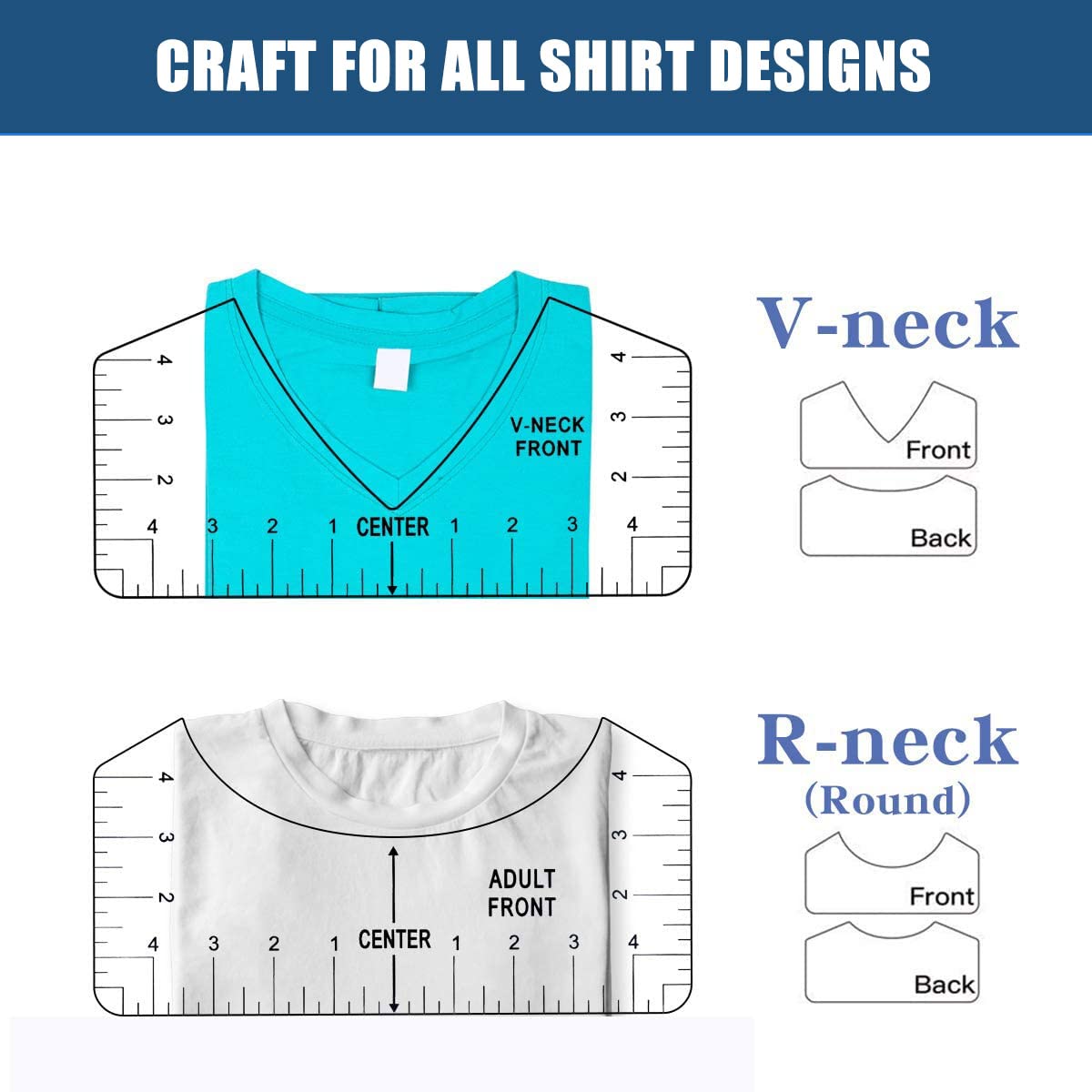 Vowlove Tshirt Ruler Guide for HTV Vinyl Heat Transfer Vinyl - T-Shirt Alignment Tool Shirt Centering Ruler Set Sublimation Blanks Accessories Tools Heat Press Tee Measurement Front Back