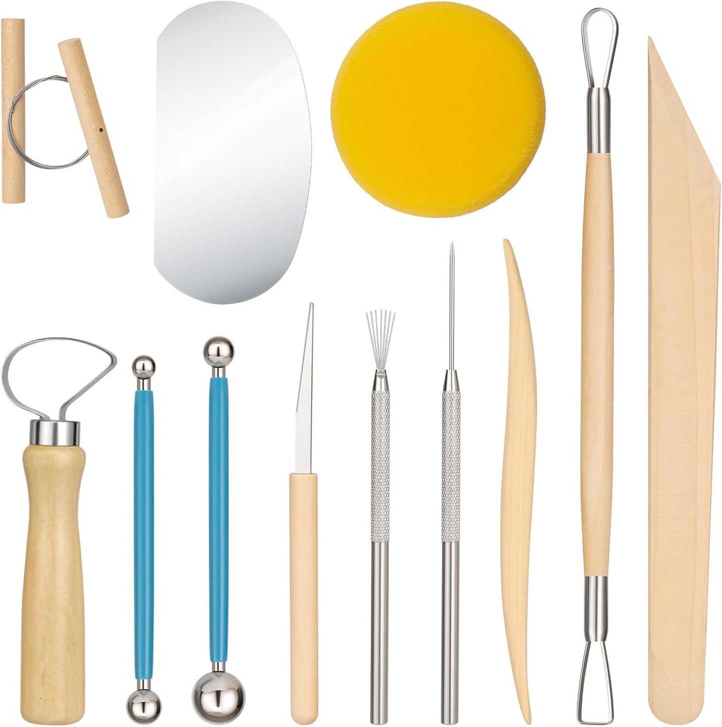 Amrules Clay Tools Kit, 12 PCS Pottery Tools, Practical Polymer Sculpting Tool Kit, Air Dry Clay Tool Set Suitable for Adults, Pottery Craft, Dotting, Drawing, Modeling, Shaping