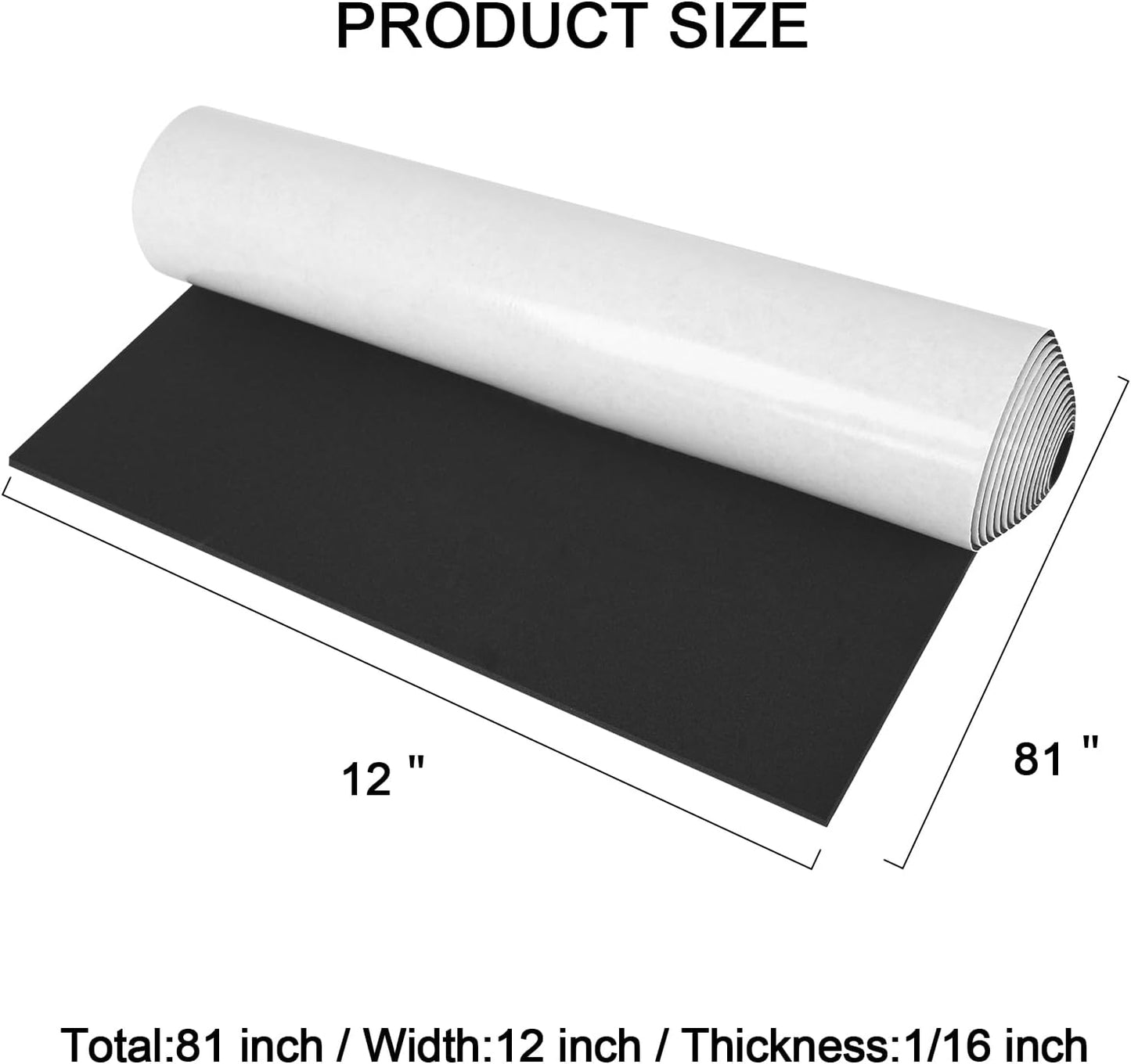 Neoprene Sponge Rubber Foam Sheets with Adhesive Backing, 12" x 81" x 1/16" Black Foam Roll Insulation Board Soundproof Neoprene Mat, Great for Cosplay Padding, DIY, Gaskets, Costume, Crafts