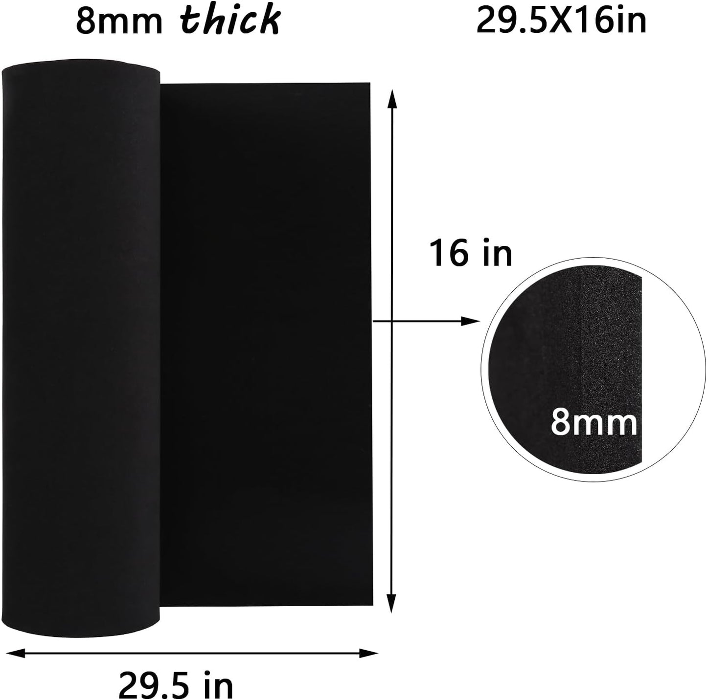 AMZQNART EVA Foam 8mm, Cosplay Foam 16x29.5 inch Black, High Density 90 kg/m³, for Craft Projects Cosplay Costumes, Fake Weapons, Decorations, Christmas, Easter, Thanksgiving, etc.