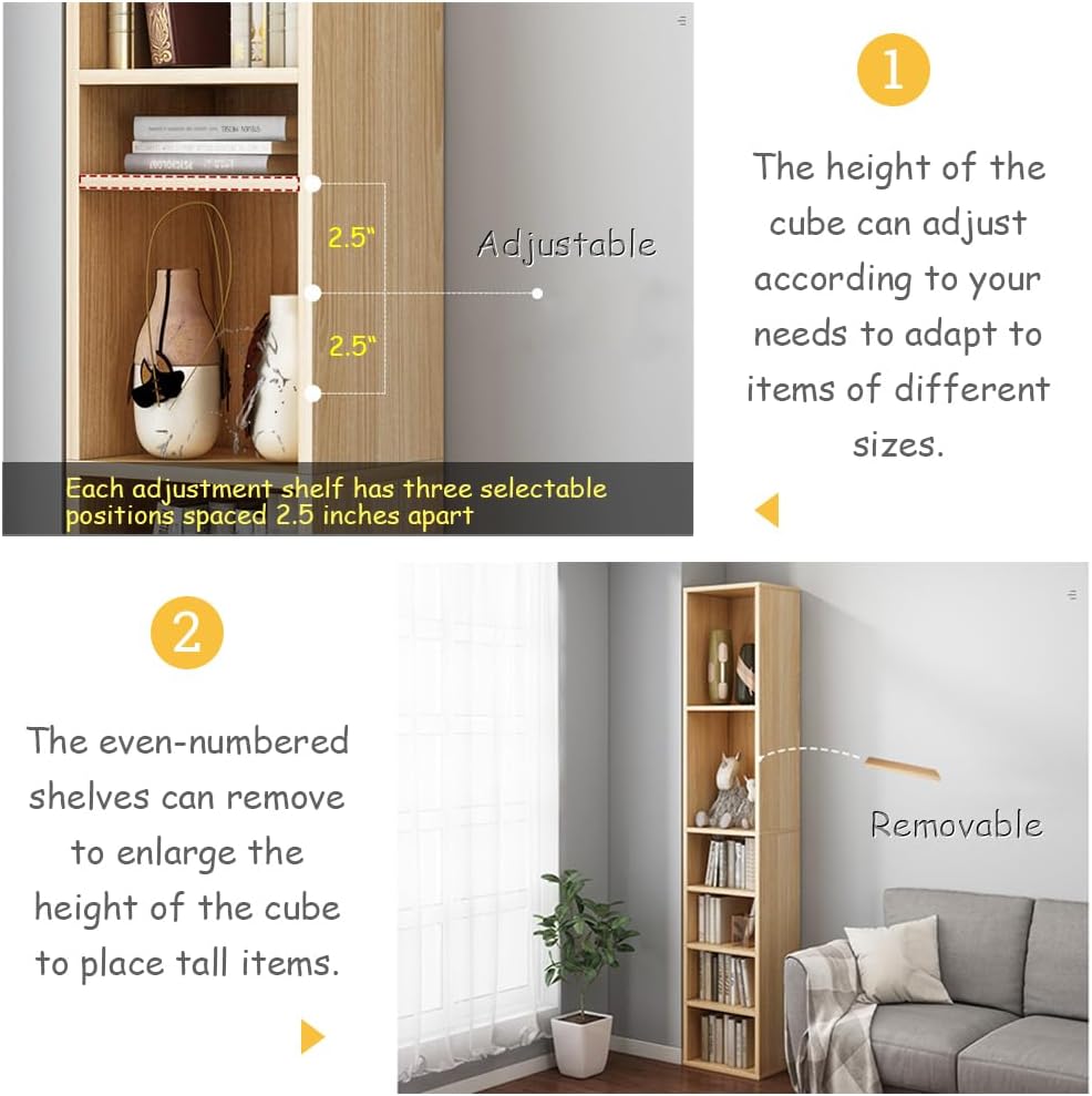 IOTXY Small Narrow Corner Bookcase - 47 Inches Tall Gap Freestanding Storage Cabinet, 5 Lattices Open Shelves Tower Rack, Cubes Bookshelf in White