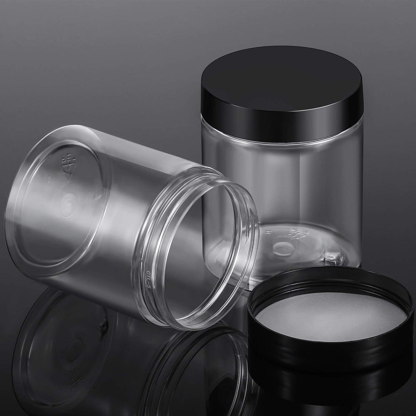 SATINIOR 12 Pack 10 oz Plastic Container Jars with Lids Round Clear Travel Cosmetic Container Slime Jars for Toiletries, Lotion, Cream, Ointments, Makeup, Rhinestone, Samples, Kitchen Storage(Black)